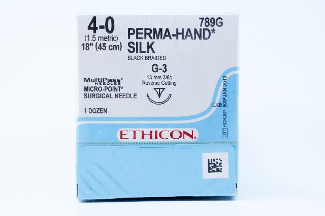 Ethicon 789G 4-0 PERMA-HAND SILK, G-3, 13mm 3/8c, 18inch ~ Pack of 12 (x)