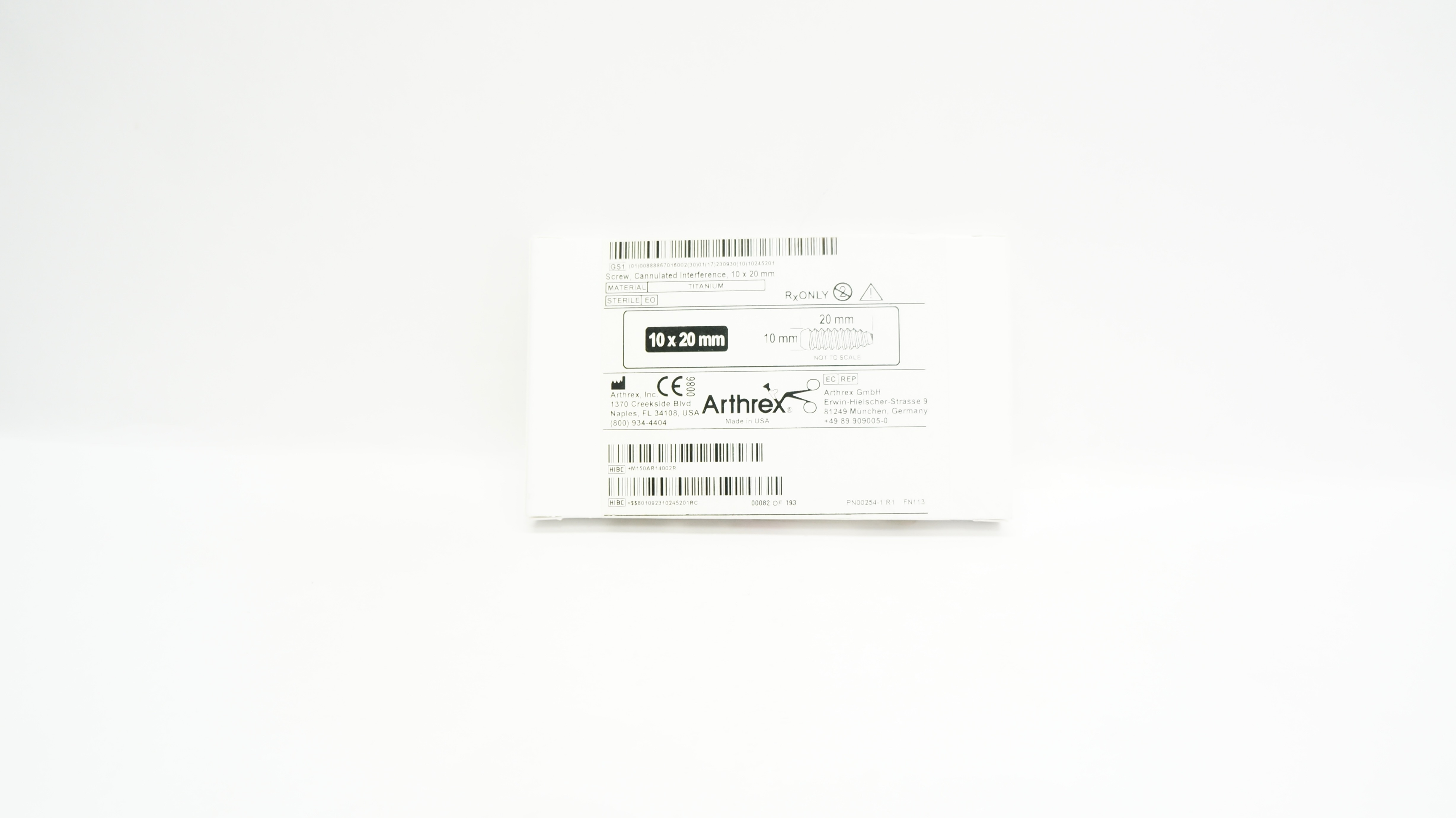 Arthrex AR-1400 Cannulated Interference Screw 10 x 20mm