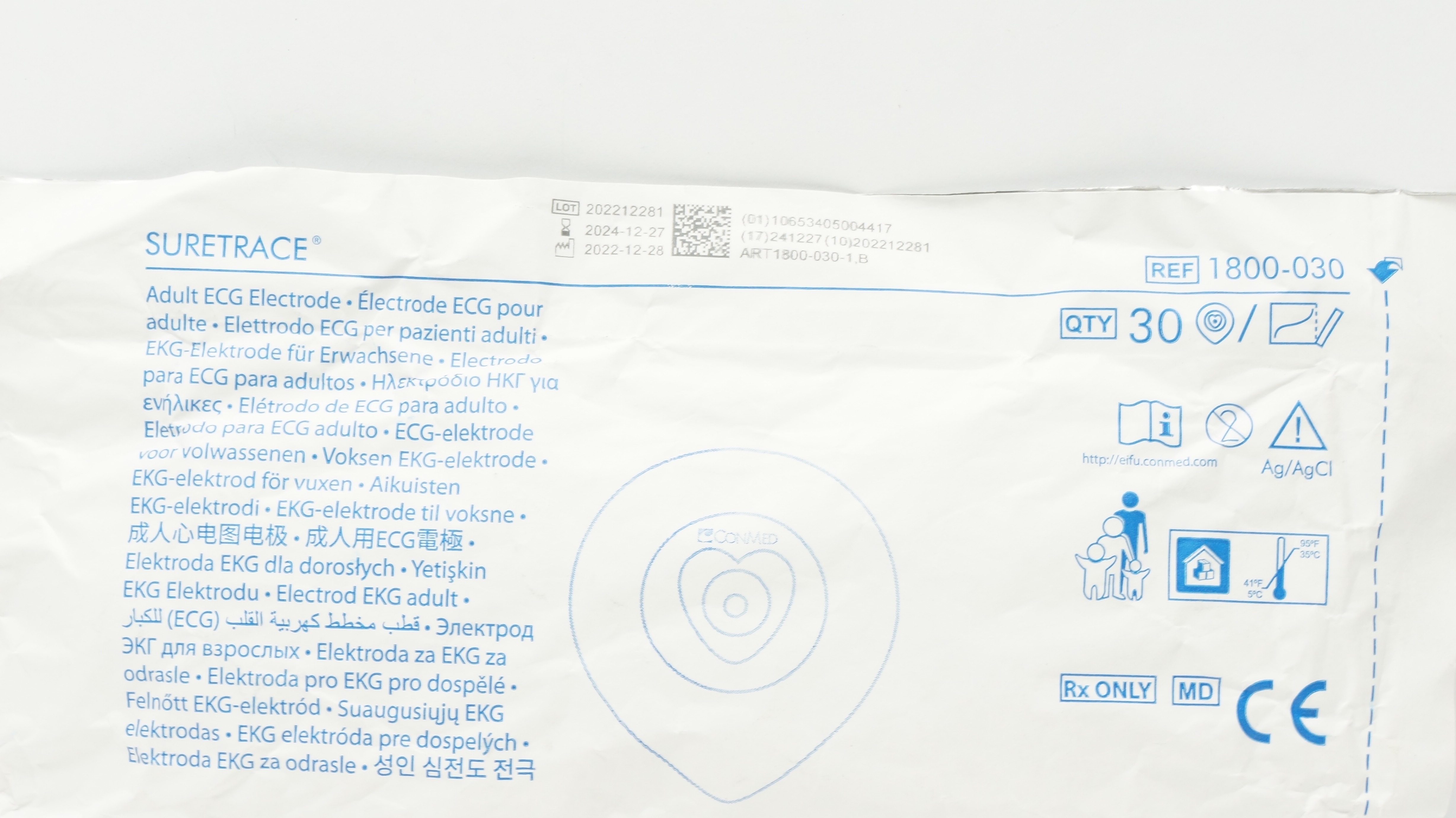 ConMed 1800-030 SureTrace Adult ECG Electrode - Pack of 30 (x)