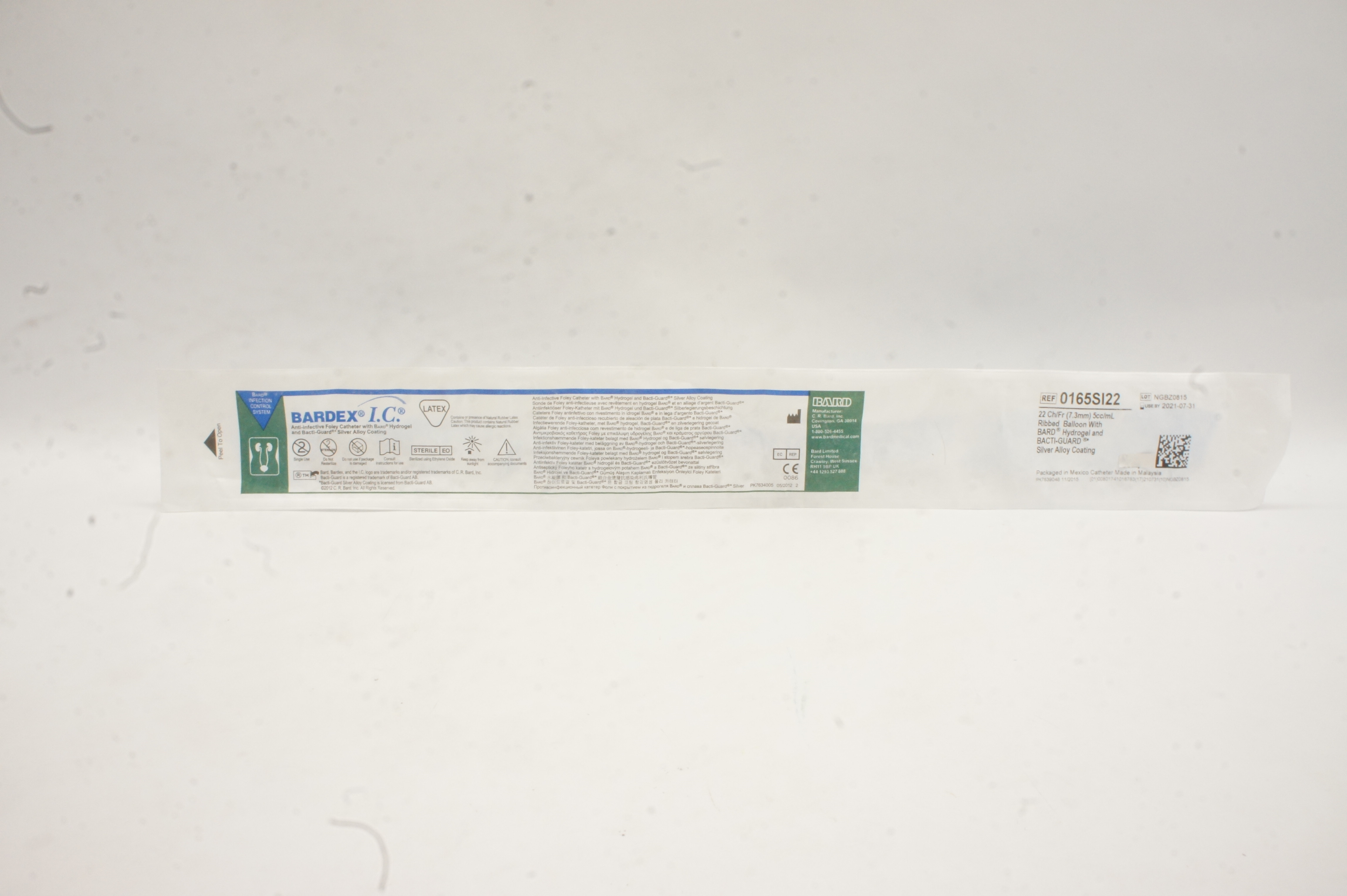 Bard 0165SI22 Bardex Anti-Infective Foley Cath. 22Fr
