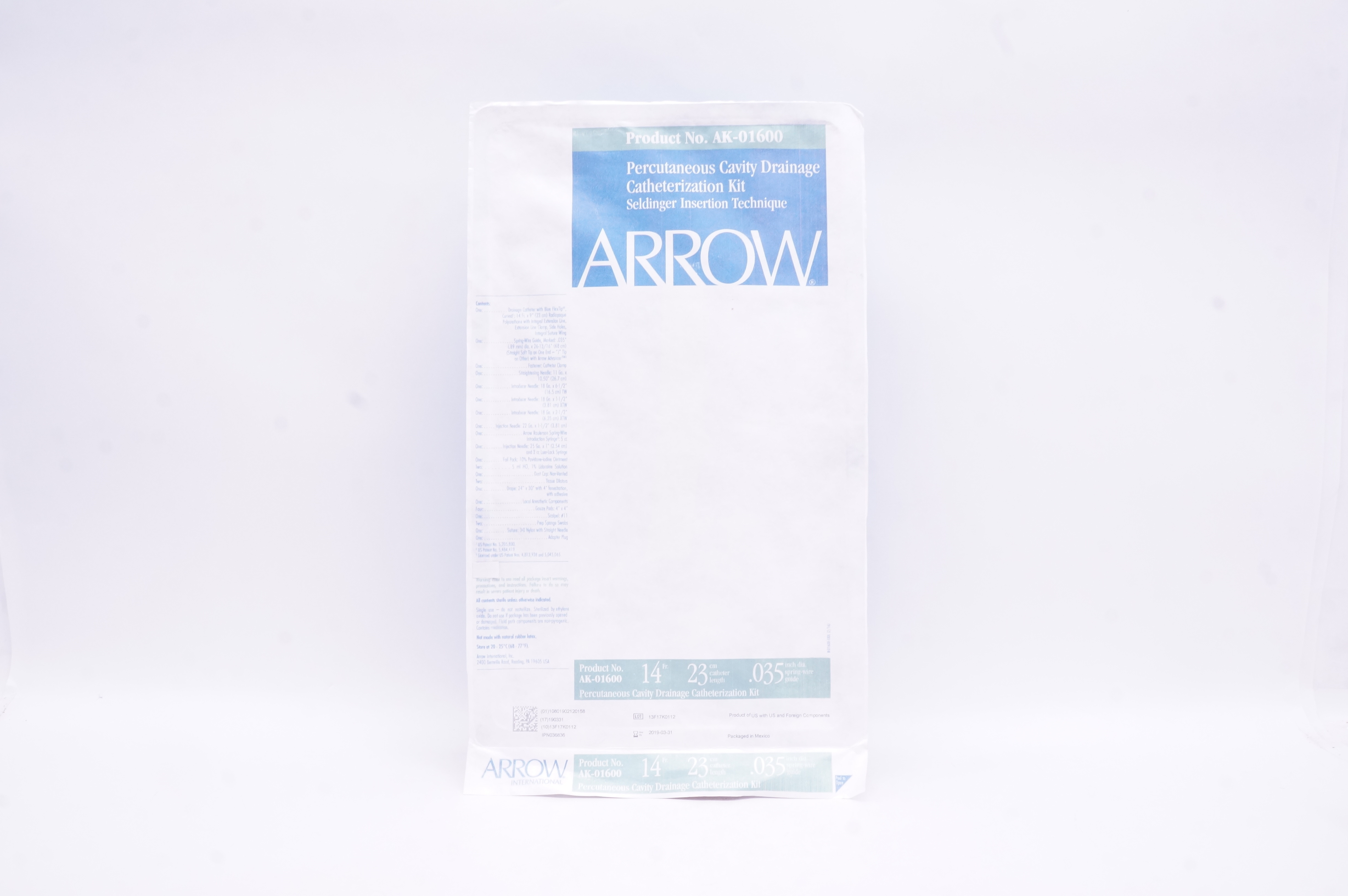 Arrow AK-01600 Percutaneous Cavity Drainage Catheterization Kit 14Fr x 23cm (x)