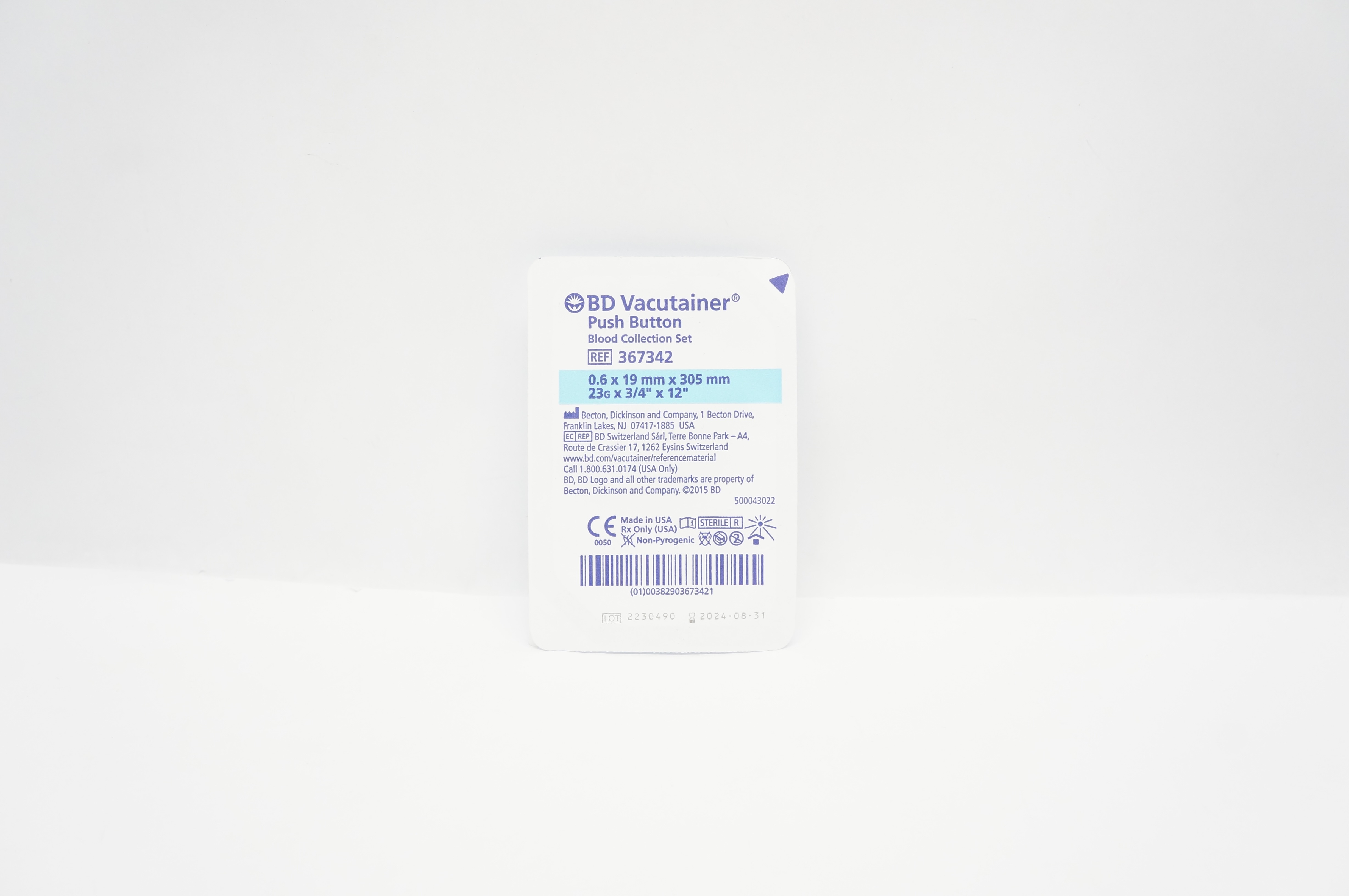 BD 367342 Vacutainer Push Button Blood Collection Set 23G x 3/4inch x 12inch