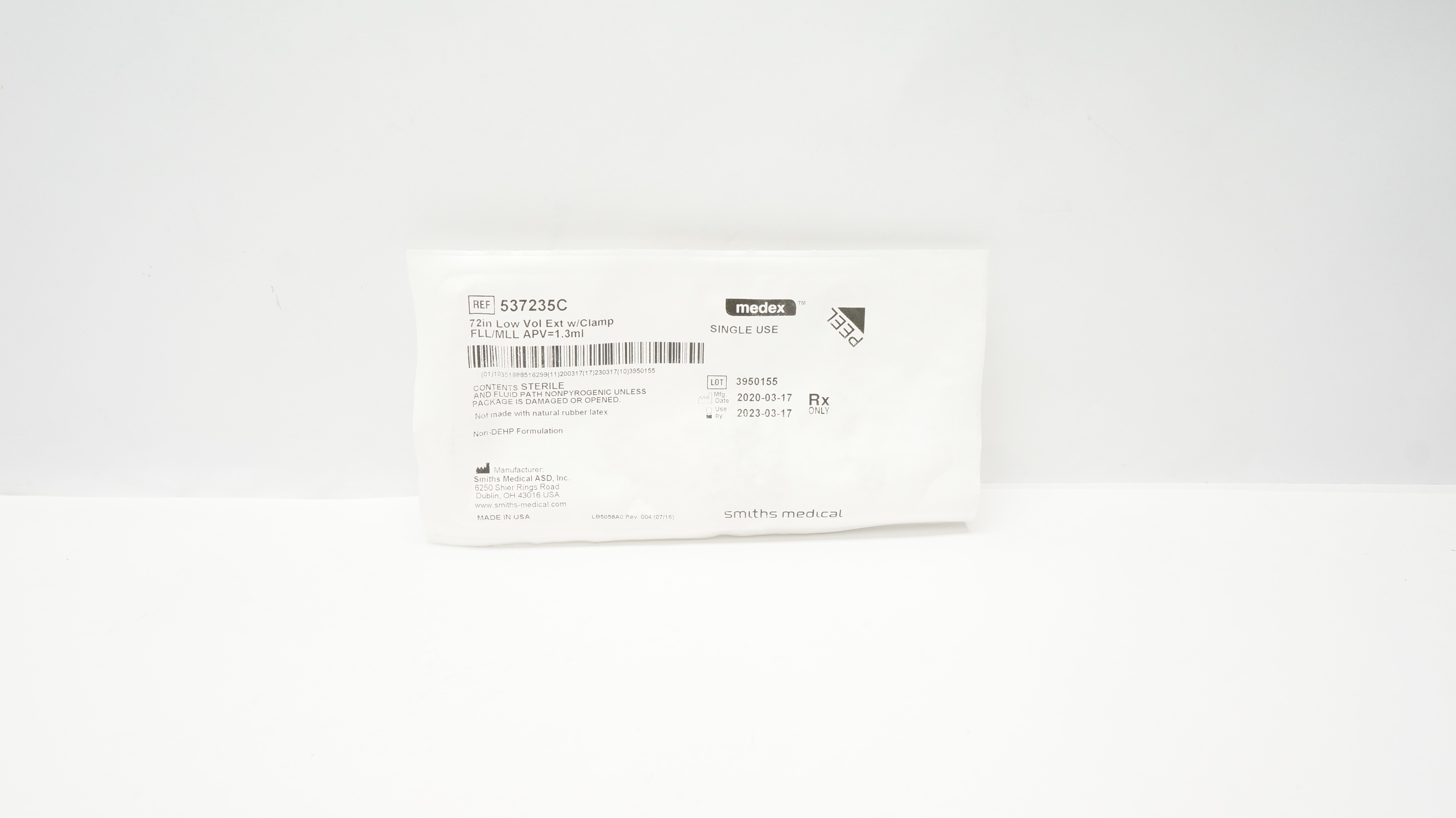 Smith Medical 537235C Medex Extension Set 72inch Tubing w/Clamp 1.3 mL PV (x)