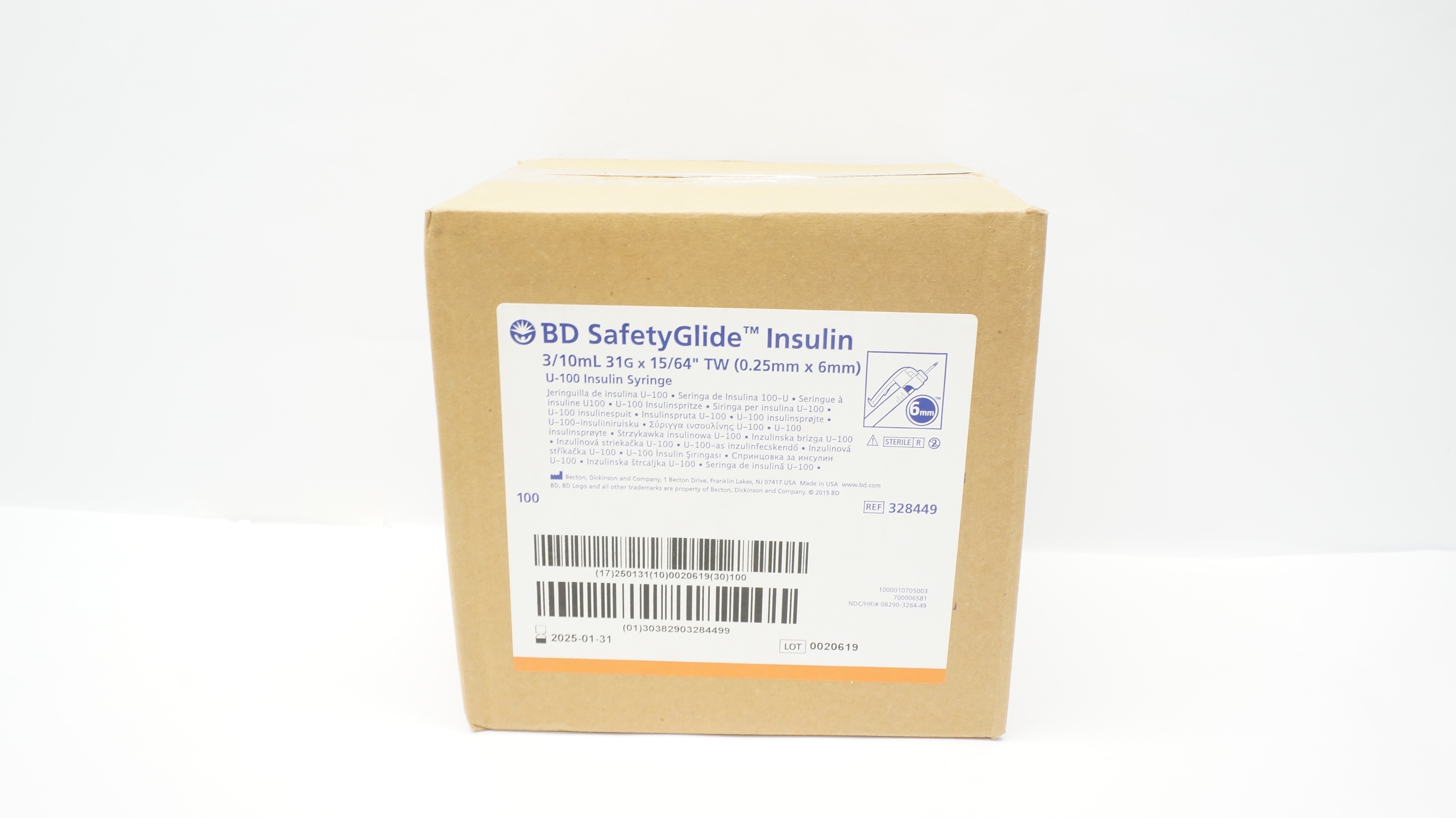 BD 328449 U-100 Insulin Syringe 3/10ml 31G x 15/64in TW - Box of 100 (x)