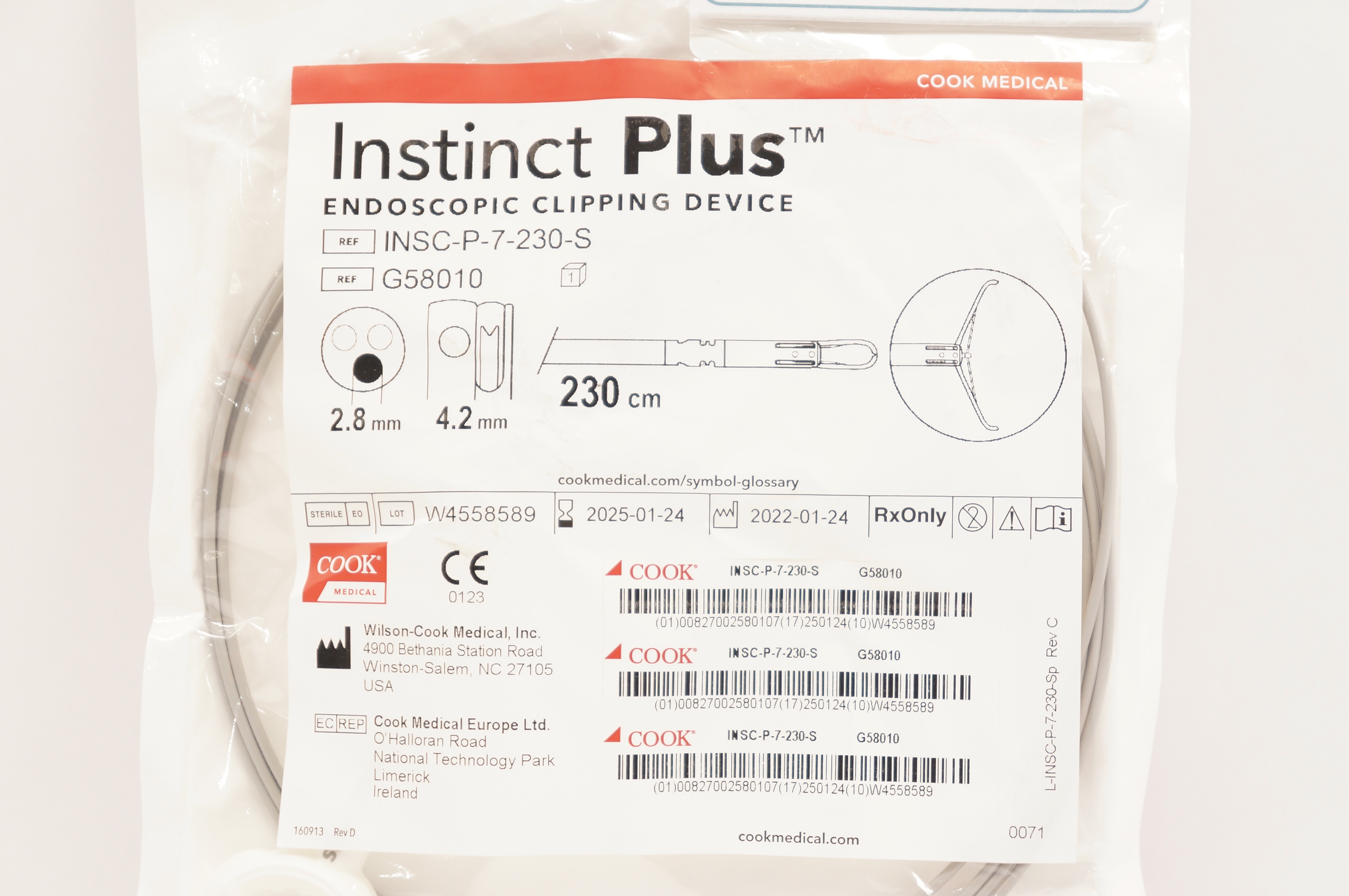 Cook Medical G58010 Instinct Plus Endoscopic Clipping Device 230cm