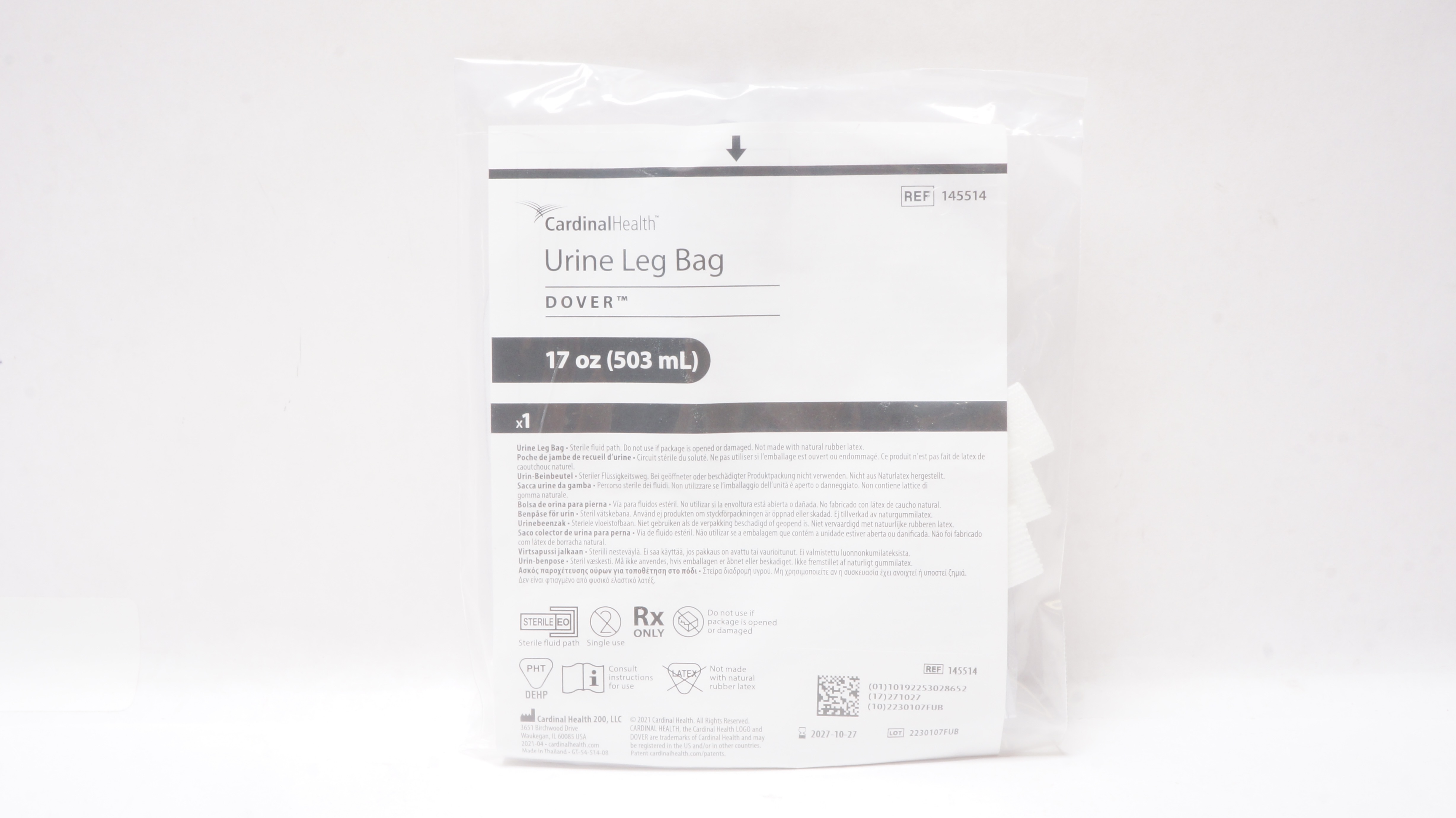 Cardinal Health 145514 Urine Leg Bag Dover 17oz