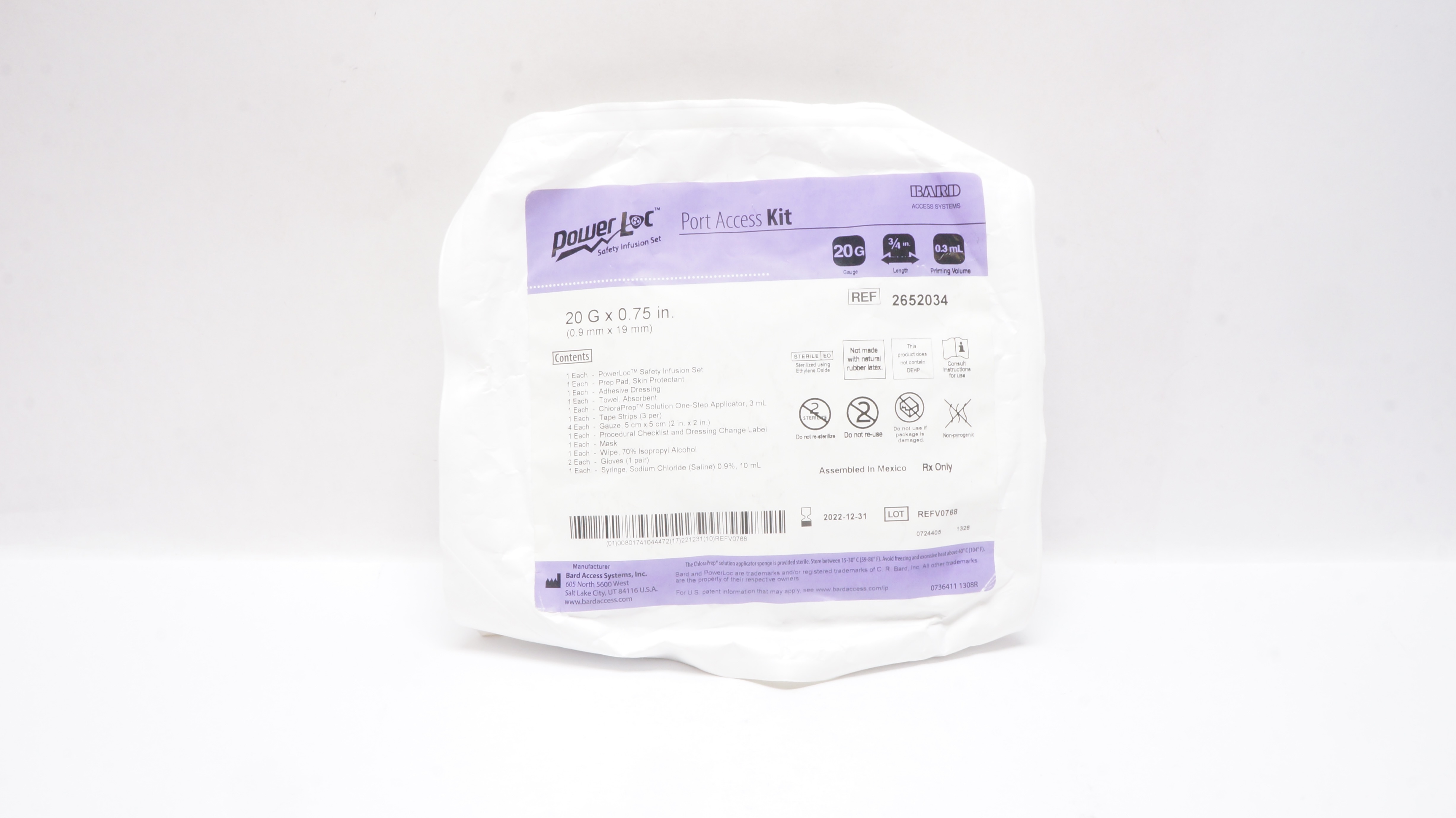 Bard 2652034 Power Loc Safety Infusion Set Port Access Kit 20G x 0.75inch (x)
