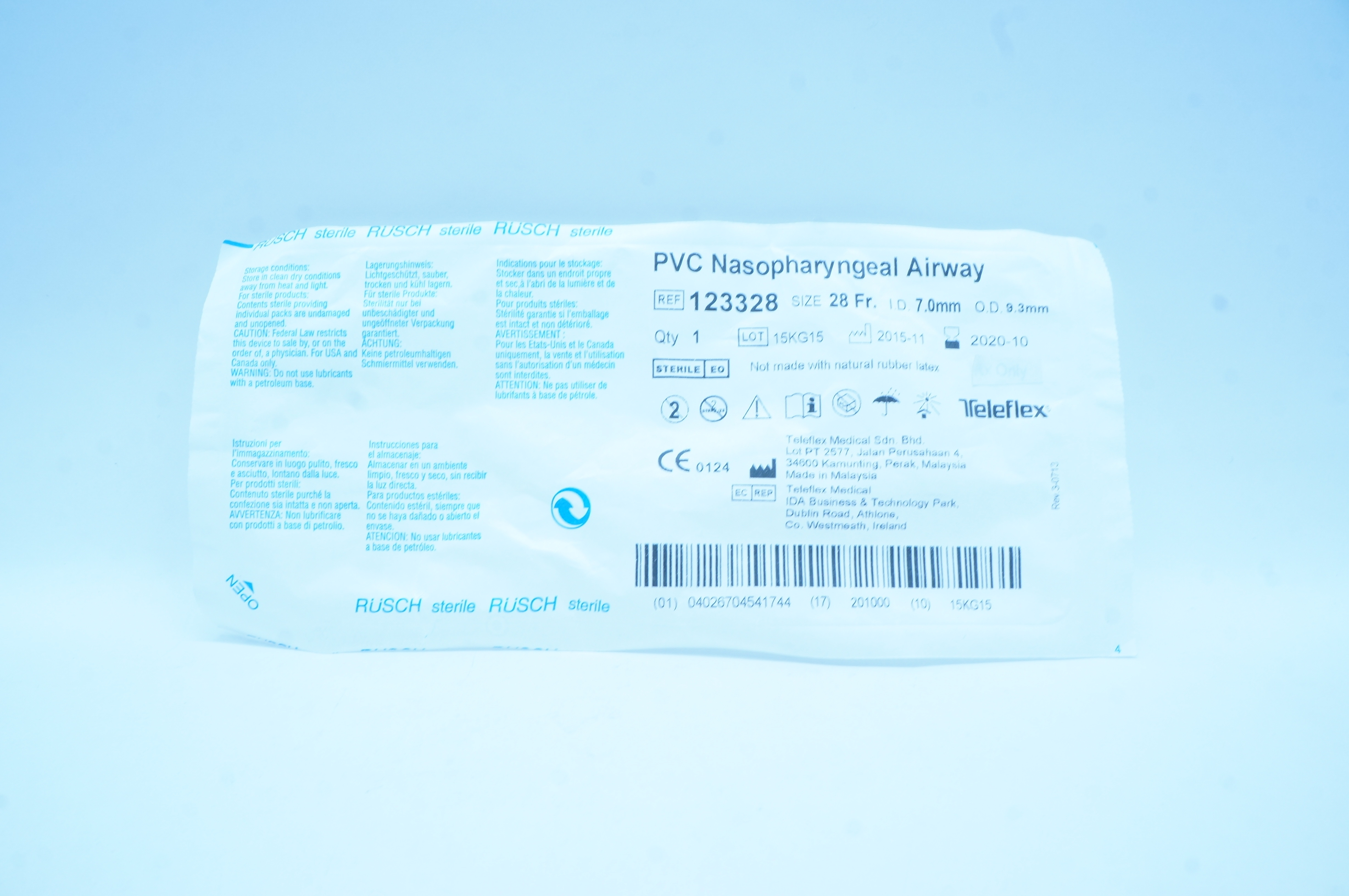 Teleflex 123328 RUSCH PVC Nasopharyngeal Airway 28Fr. x 7.0mm x 9.3mm (x)