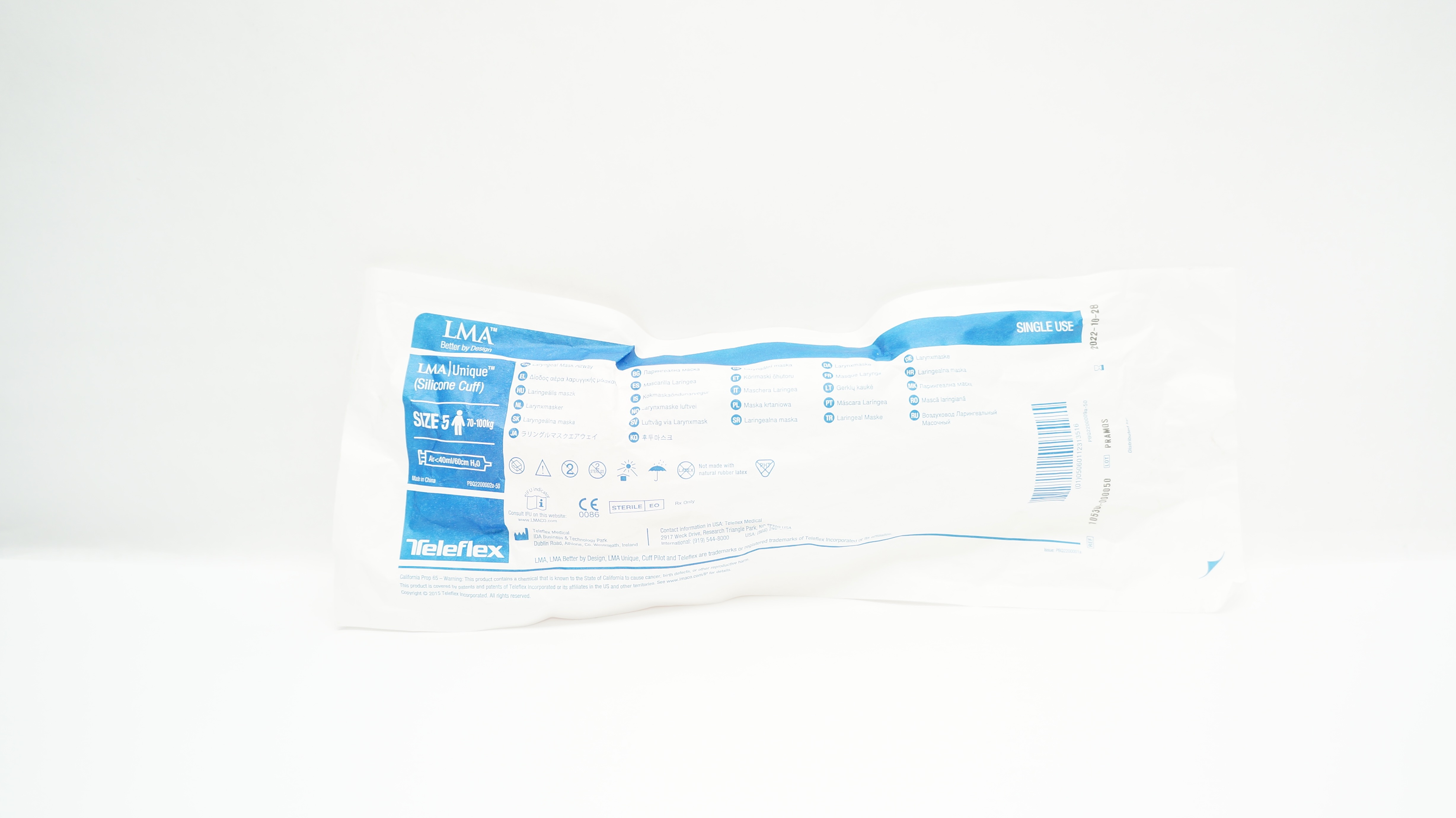 Teleflex 105300-000050 Laryngeal Mask Aiway Size 5 70-100kg Air<40ml/60cm H2O(x)