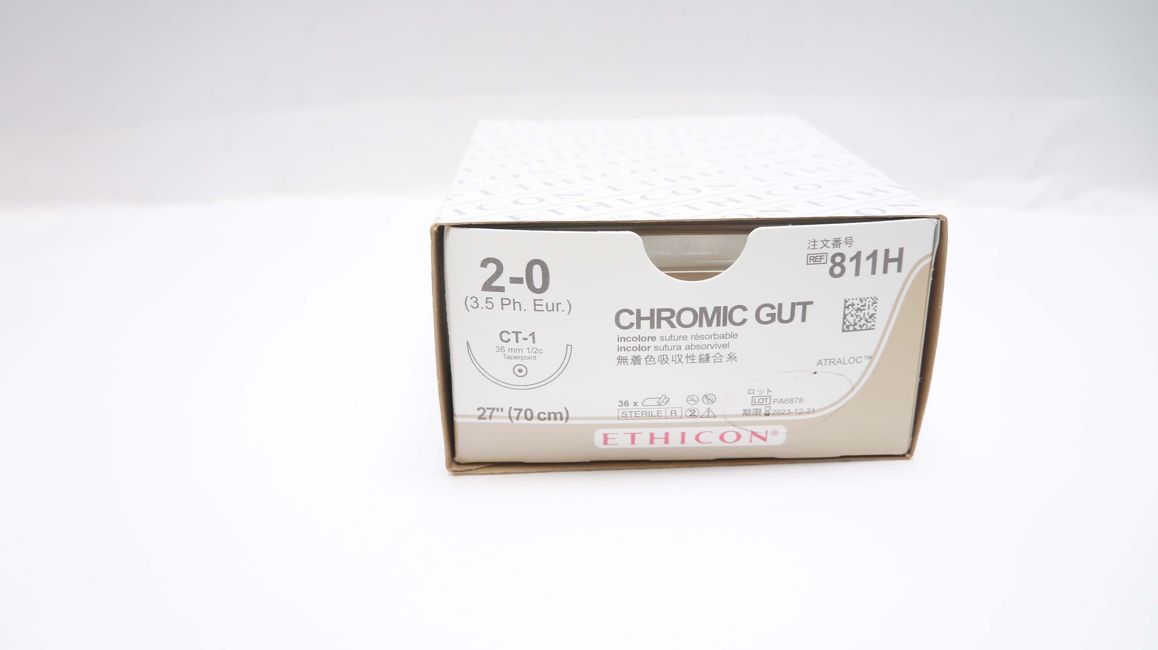 Ethicon 811H 2-0 CHROMIC GUT Stre CT-1 36mm 1/2c Taperpoint 27inch x)- Box of 36