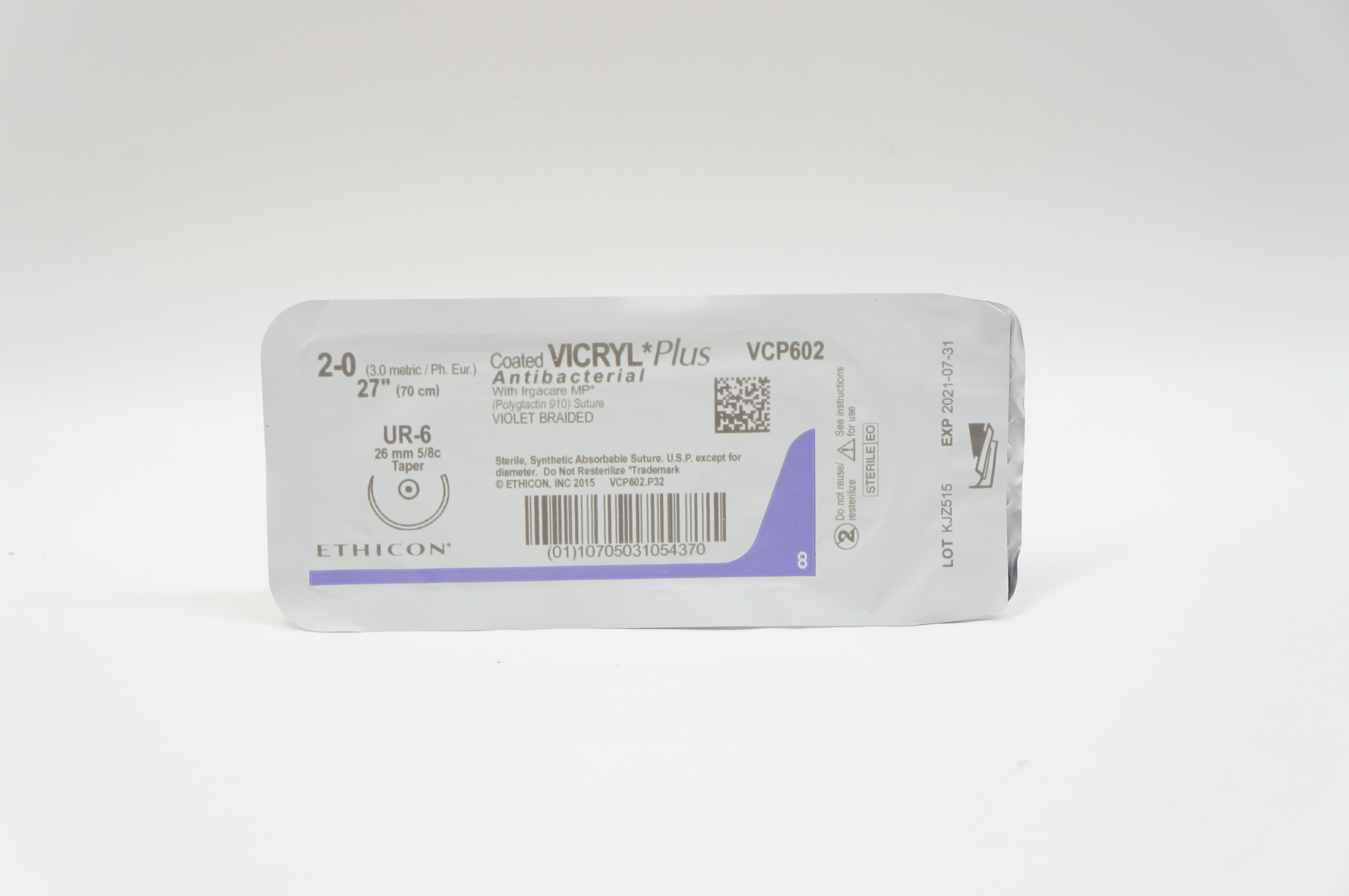 Ethicon VCP602 2-0 VICRYL Plus, UR-6, 26mm 5/8c Taper, 27inch