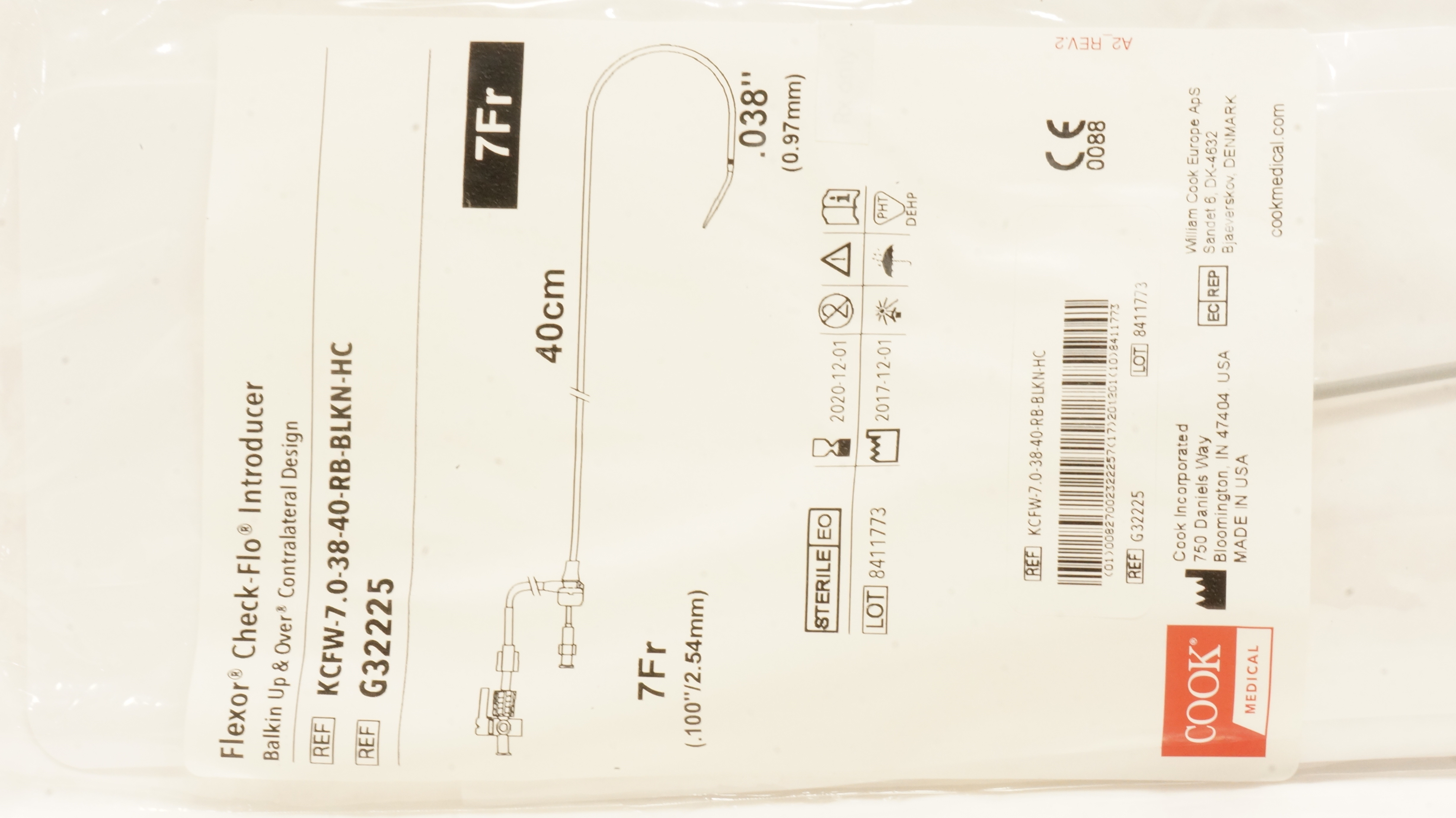 Cook Medical G32225 Flexor Check-Flo Introducer 7Fr x 40cm x .038inch (x)