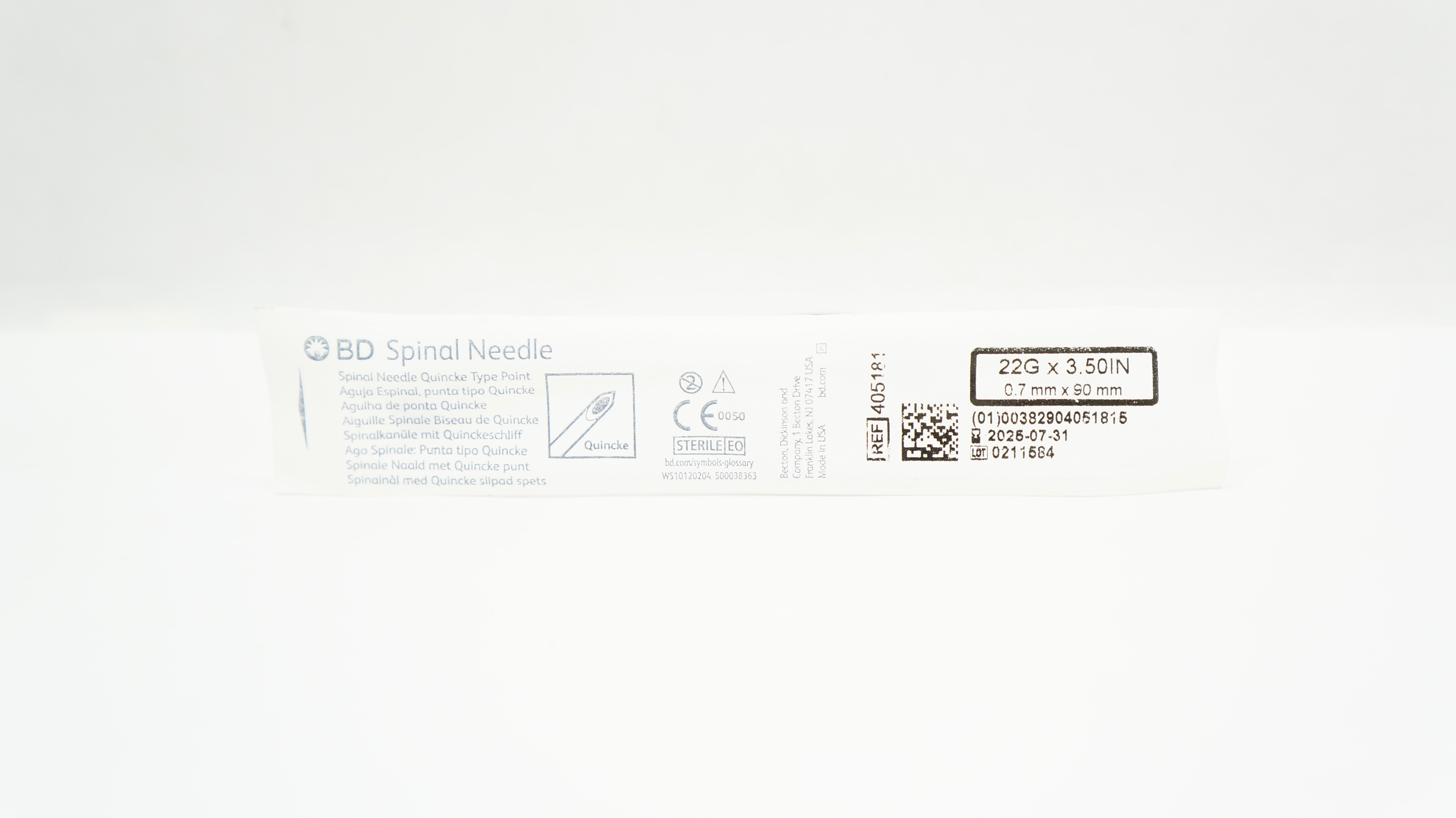 BD 405181 Becton Spinal Ndle Quincke Type Point 22G x 3.50inch