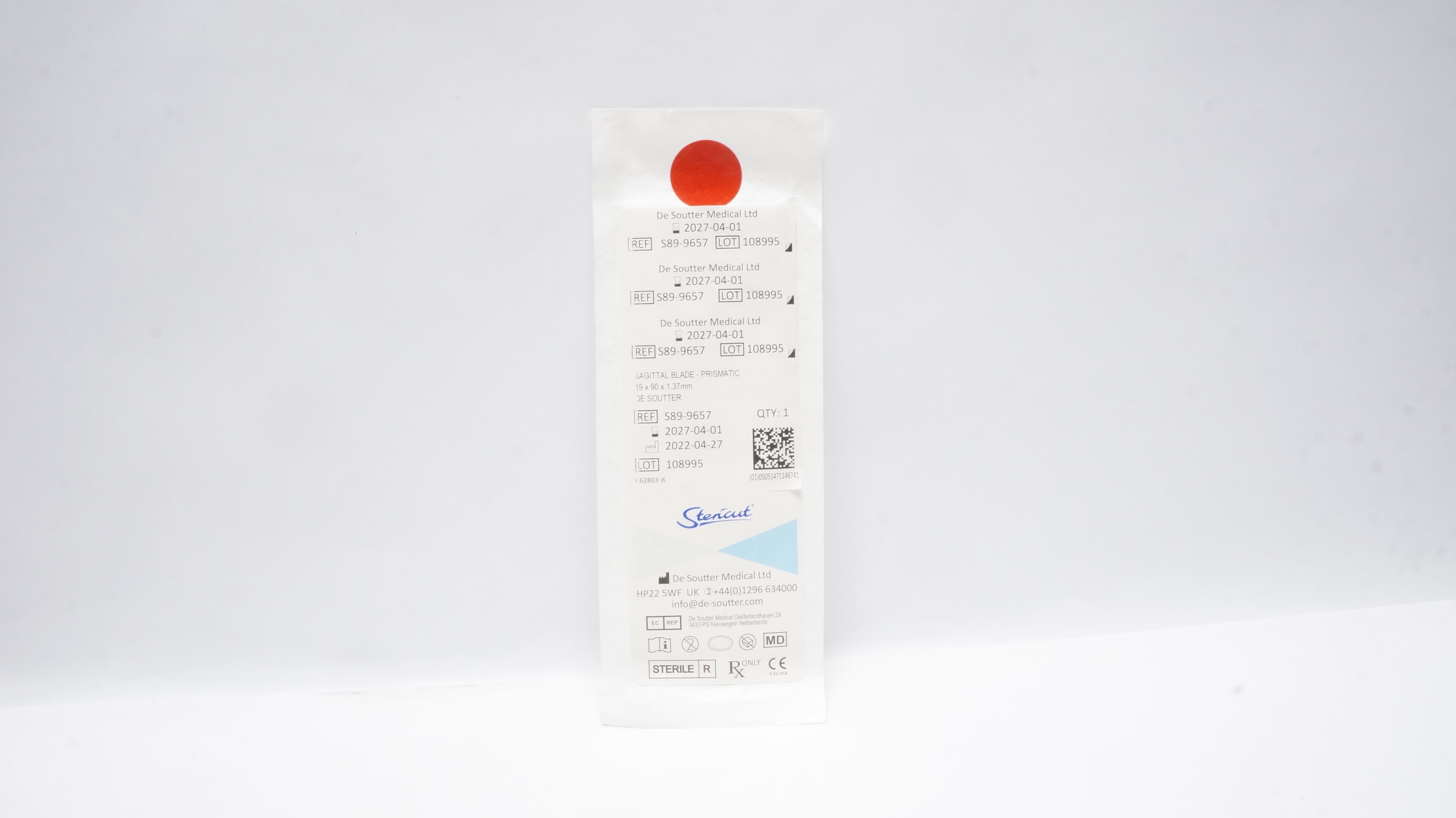 De Soutter Medical S89-9657 Stericut, Sagital Blade, Prismatic, 19 x 90 x 1.37mm