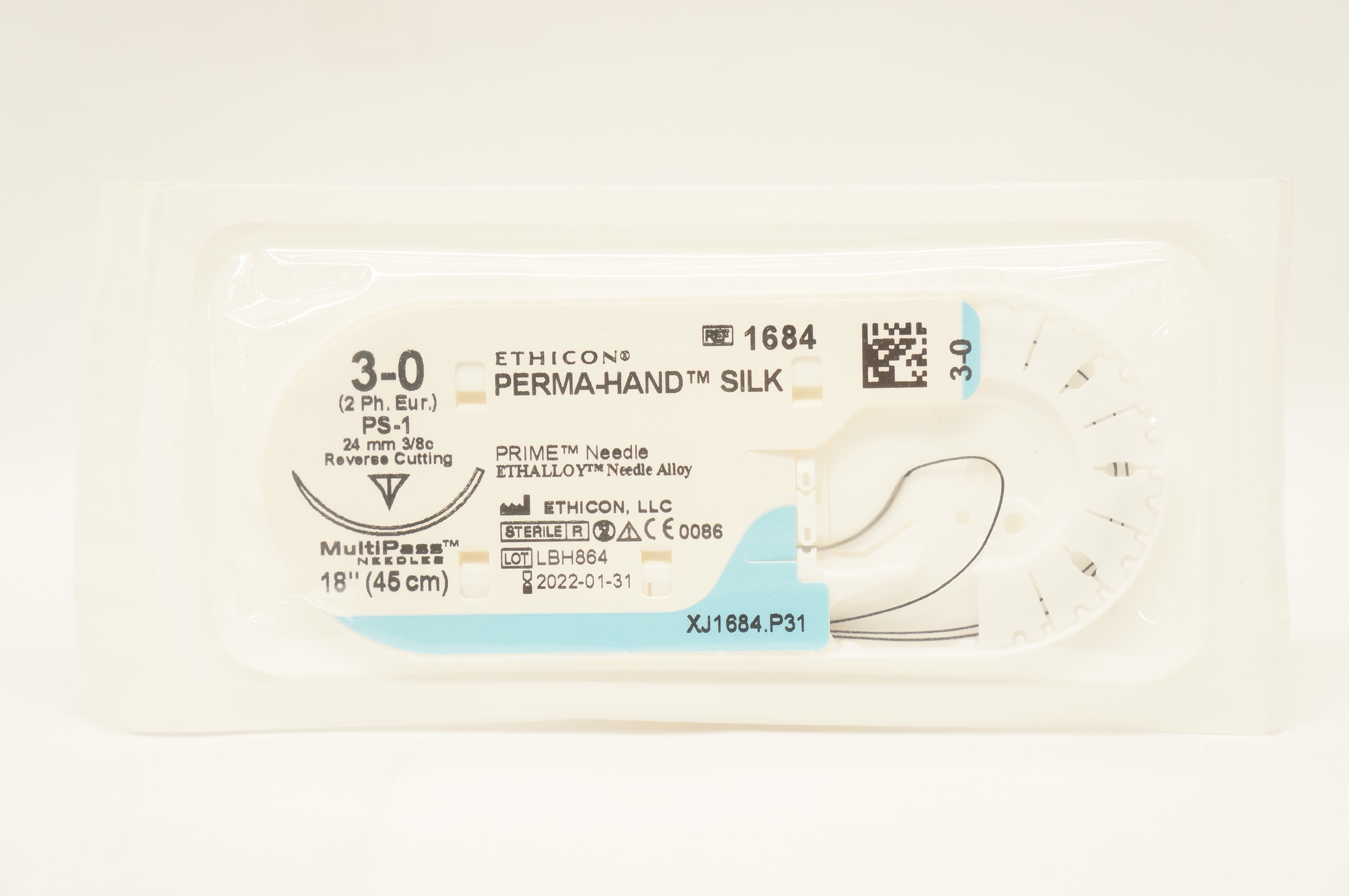 Ethicon 1684 3-0 Perma-Hand Silk Stre PS-1 24mm 3/8c Reverse Cutting 18inch