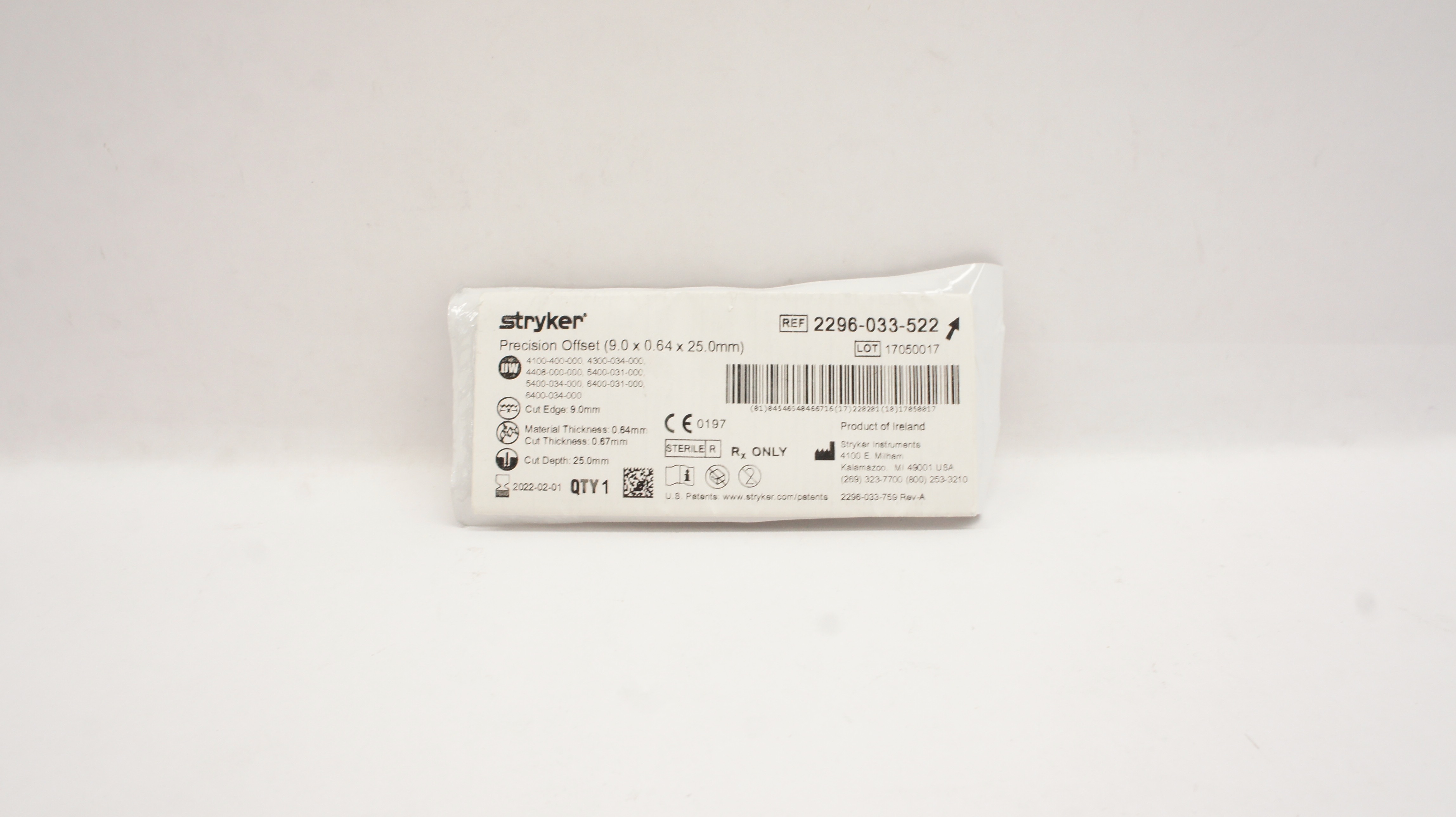 Stryker 2296-033-522 Micro Blade Straight Coarse / Offset 9 x 25 x 0.64mm (x)