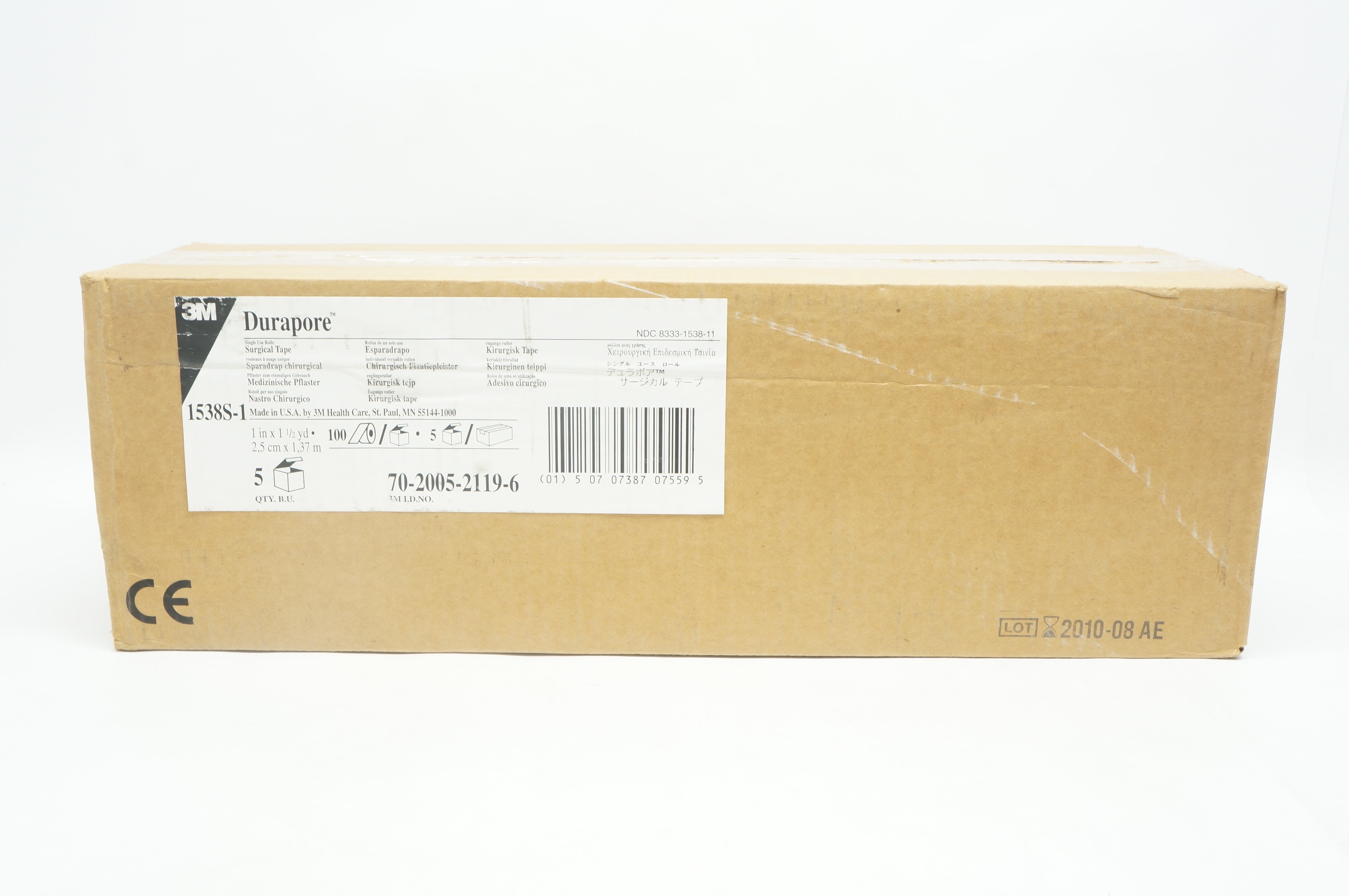 3M 1538S-1 Durapore Surgical Tape 1 inch x 1-1/2 yd. - Case of 500