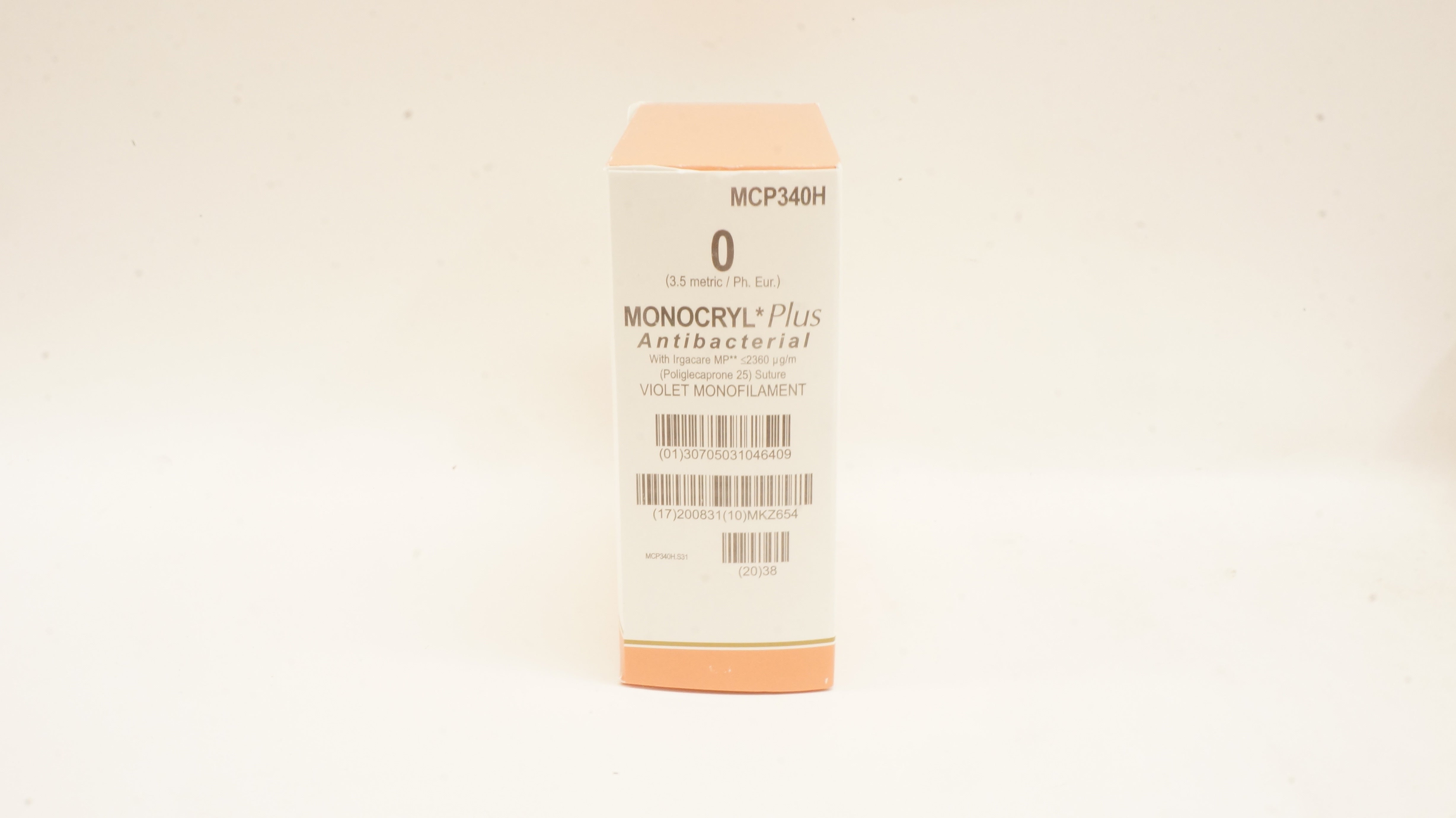 Ethicon MCP340H 0 Monocryl Plus Antibacterial, CT-1 36mm 1/2c Taper 27inch (x) - Box of 36