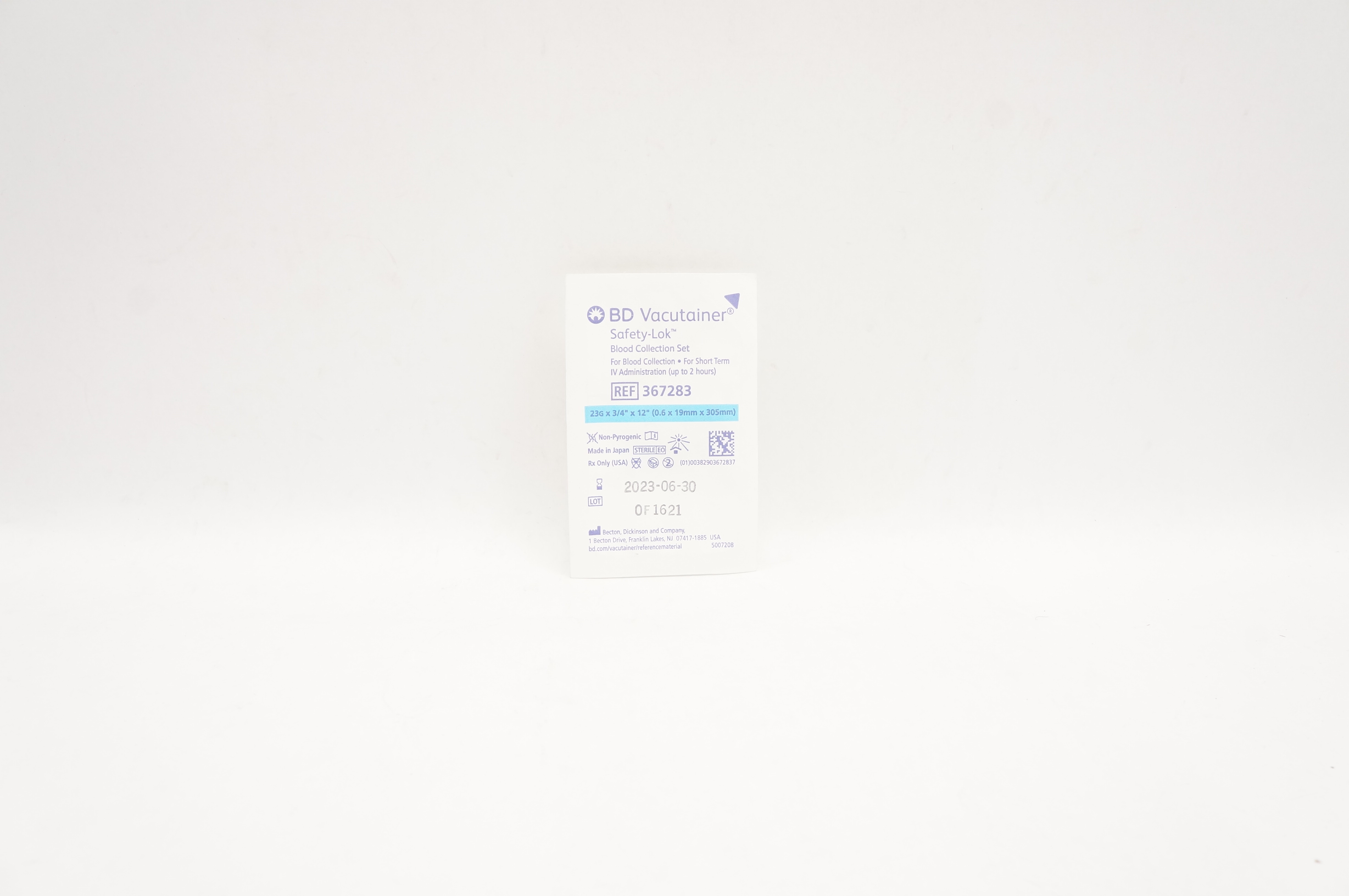 BD 367283 Vacutainer Safety-Lok Blood Collection Set 23G x 3/4inch x 12inch (x)