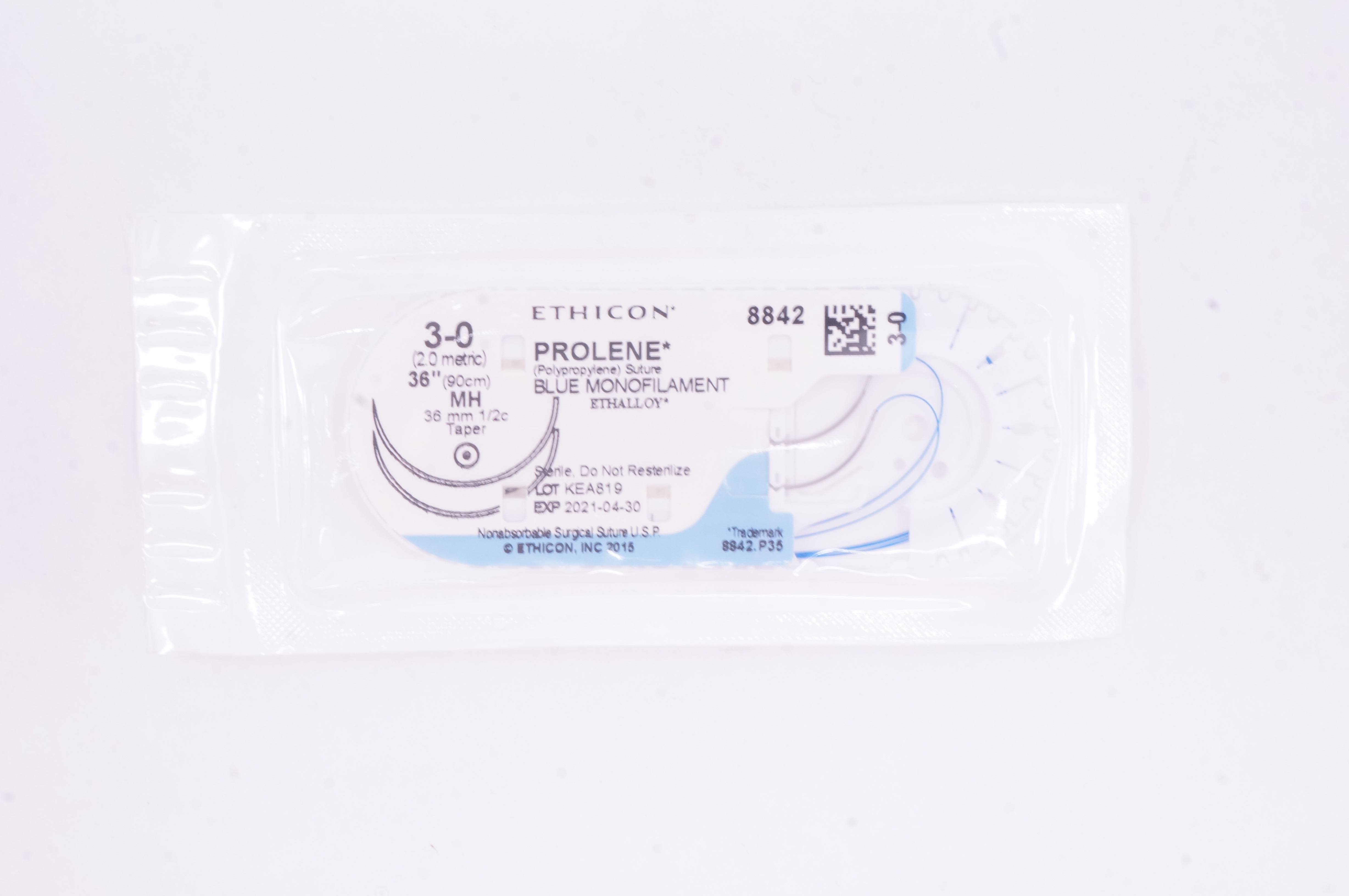 Ethicon 8842 3-0 Prolene Polypropylene Stre MH 36mm 1/2c Taper, 36 inch