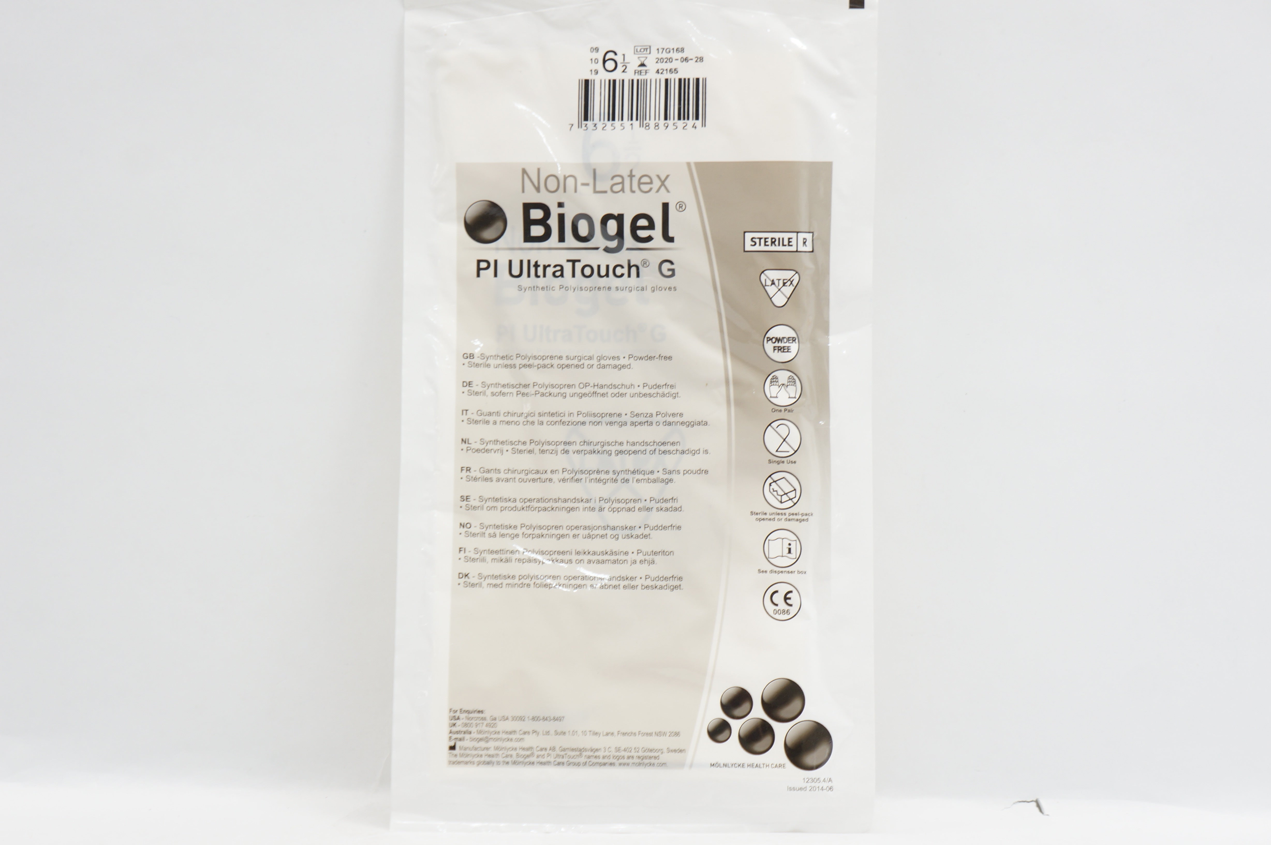 Molnlycke Healthcare 42165 Biogel PI UltraTouch Surgical Gloves Size 6.5 (x)