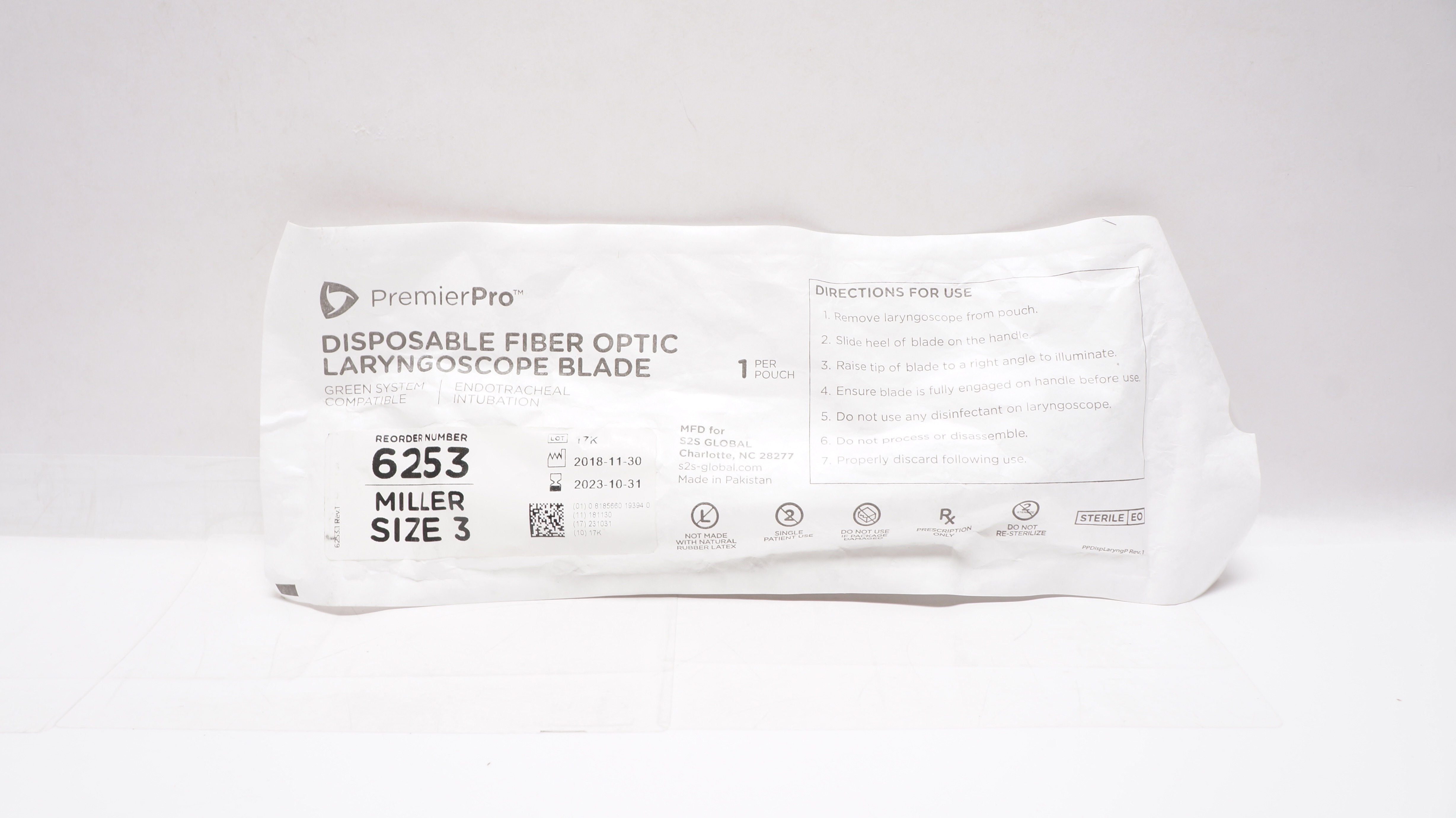 PremierPro 6253 Disposable Fiber Optic Laryngoscope Blade Size 3 (x)
