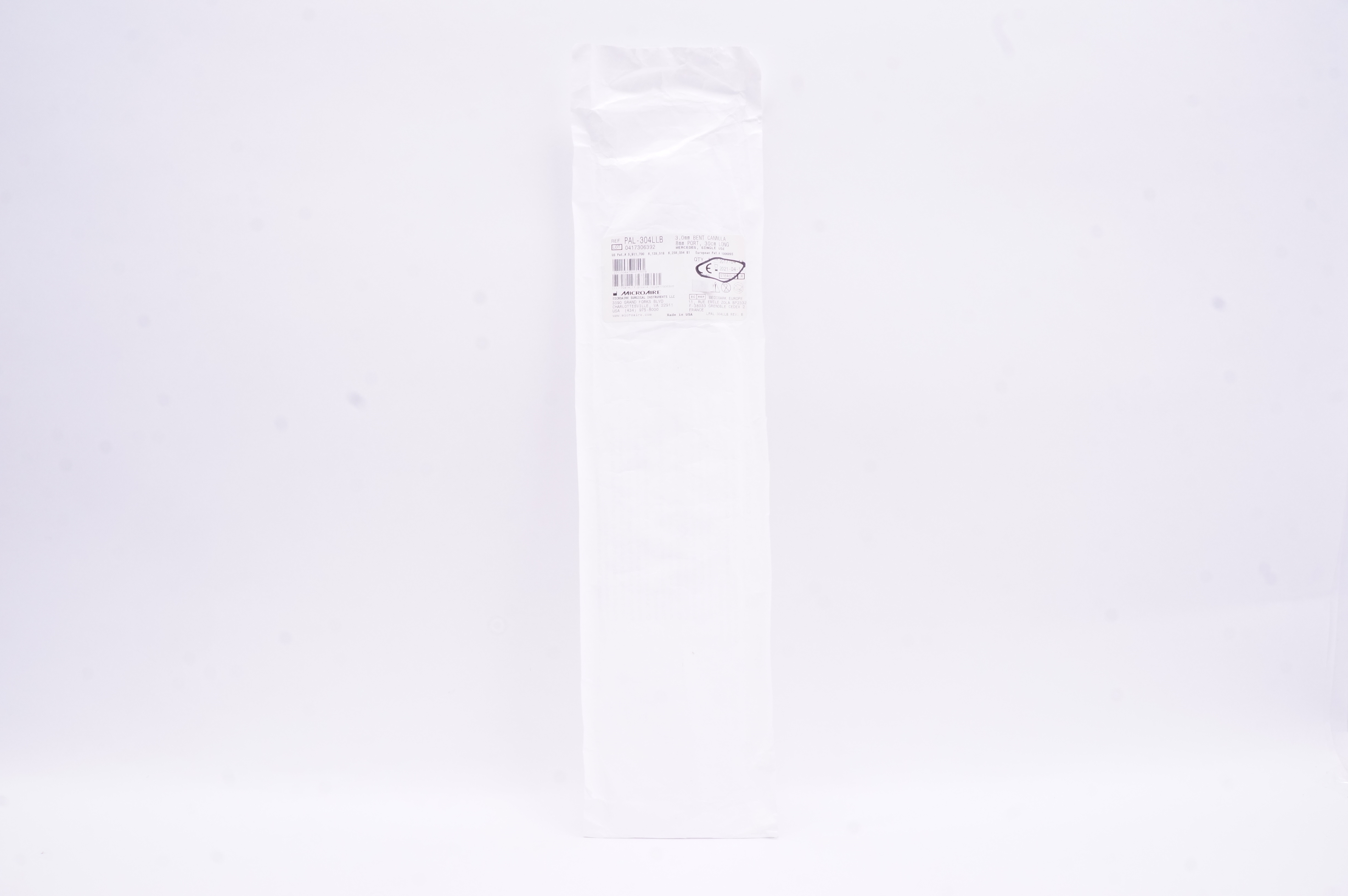 Microaire PAL-304LLB 3.0mm Bent Cannula 8mm Port  30cm Long, Mercedes (x)