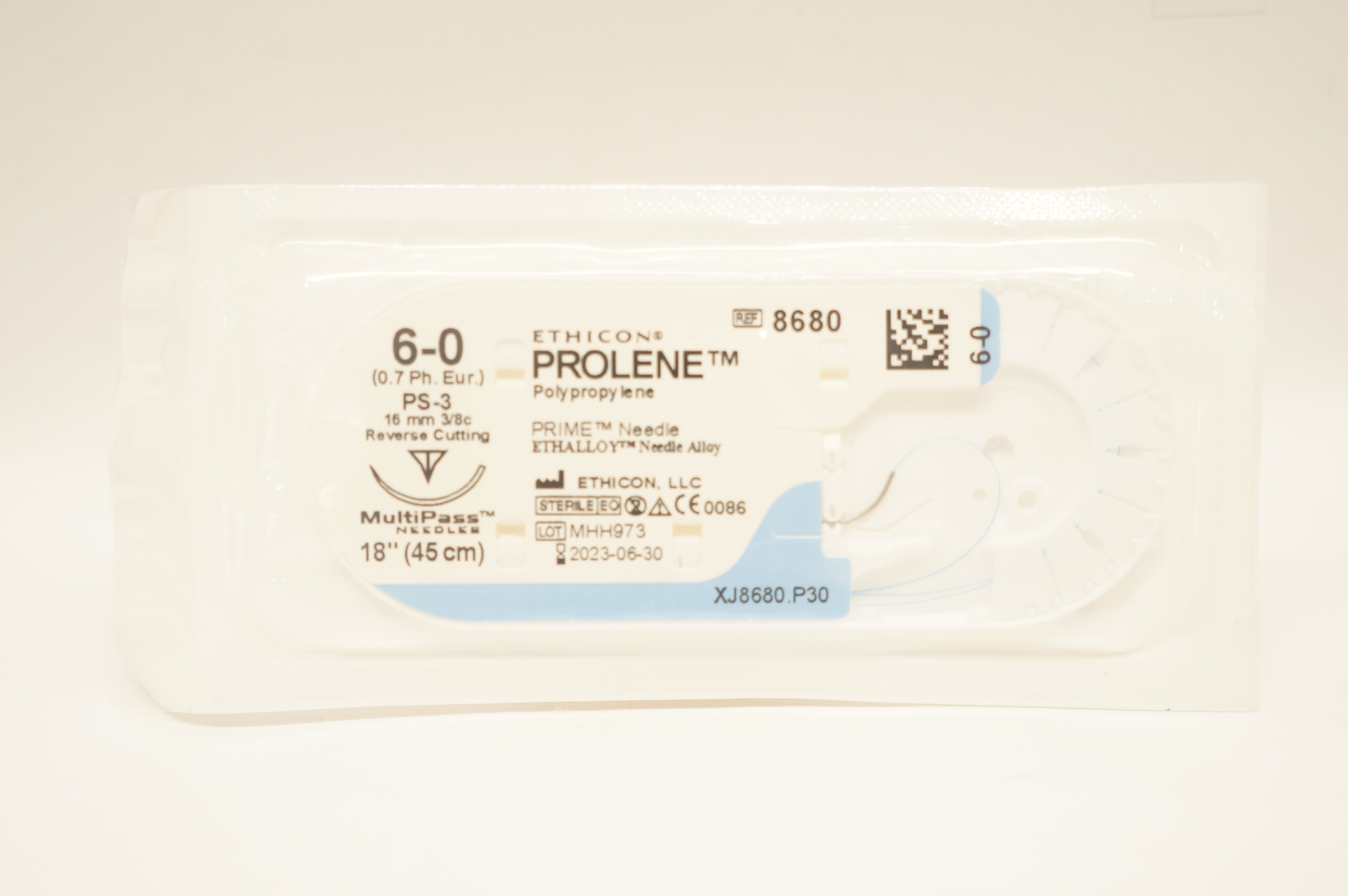 Ethicon 8680 6-0 ProlenePolypropylene Stre PS-3 16mm 3/8c Reverse Cutting 18inch