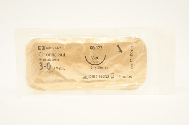 Covidien GG-122 3-0 Chromic Gut Absorbable Stre, V-20 Taper 1/2 26mm 30in(x)