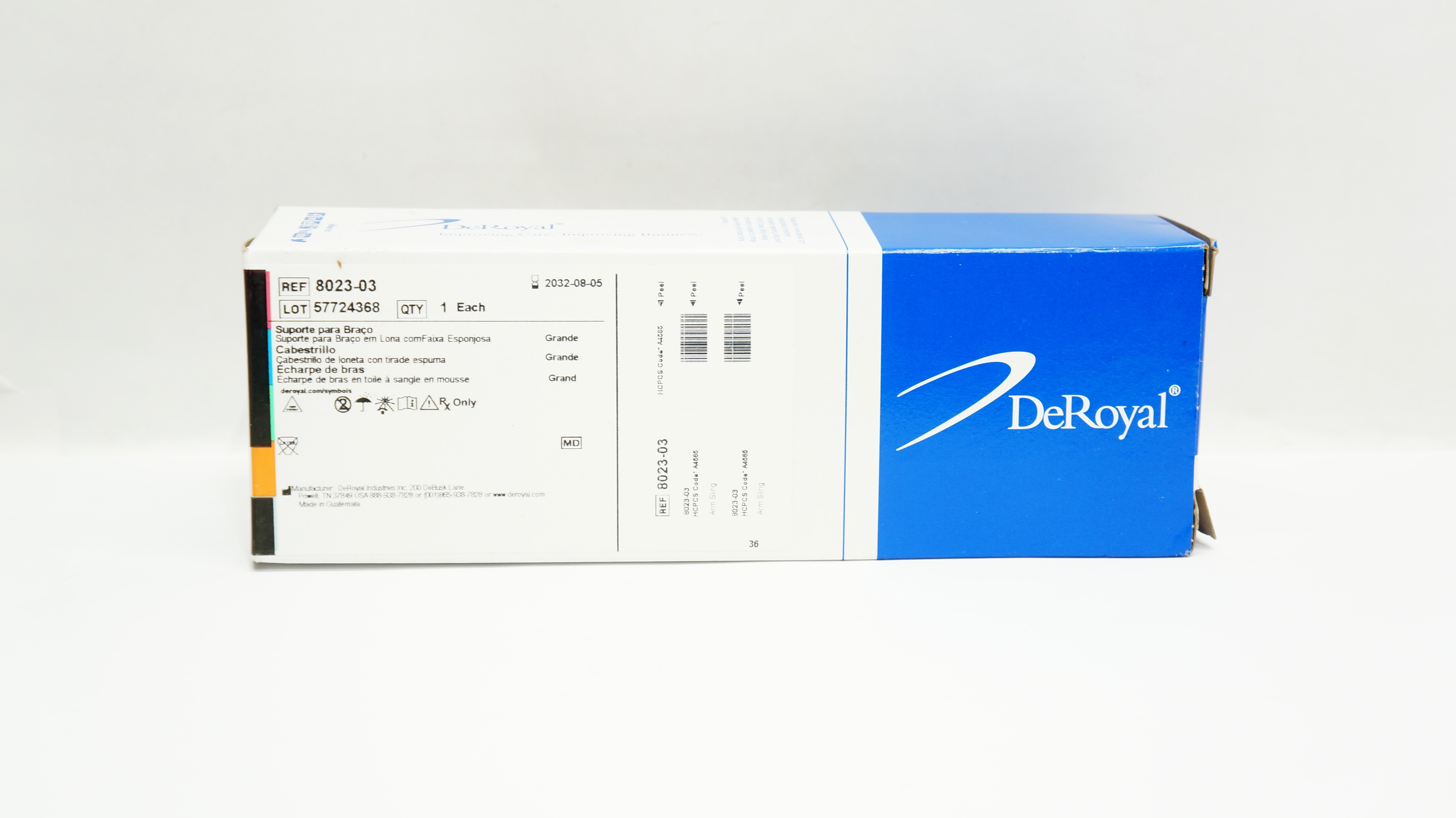 DeRoyal 802303 Canvas Arm Sling with Foam Strap, Large