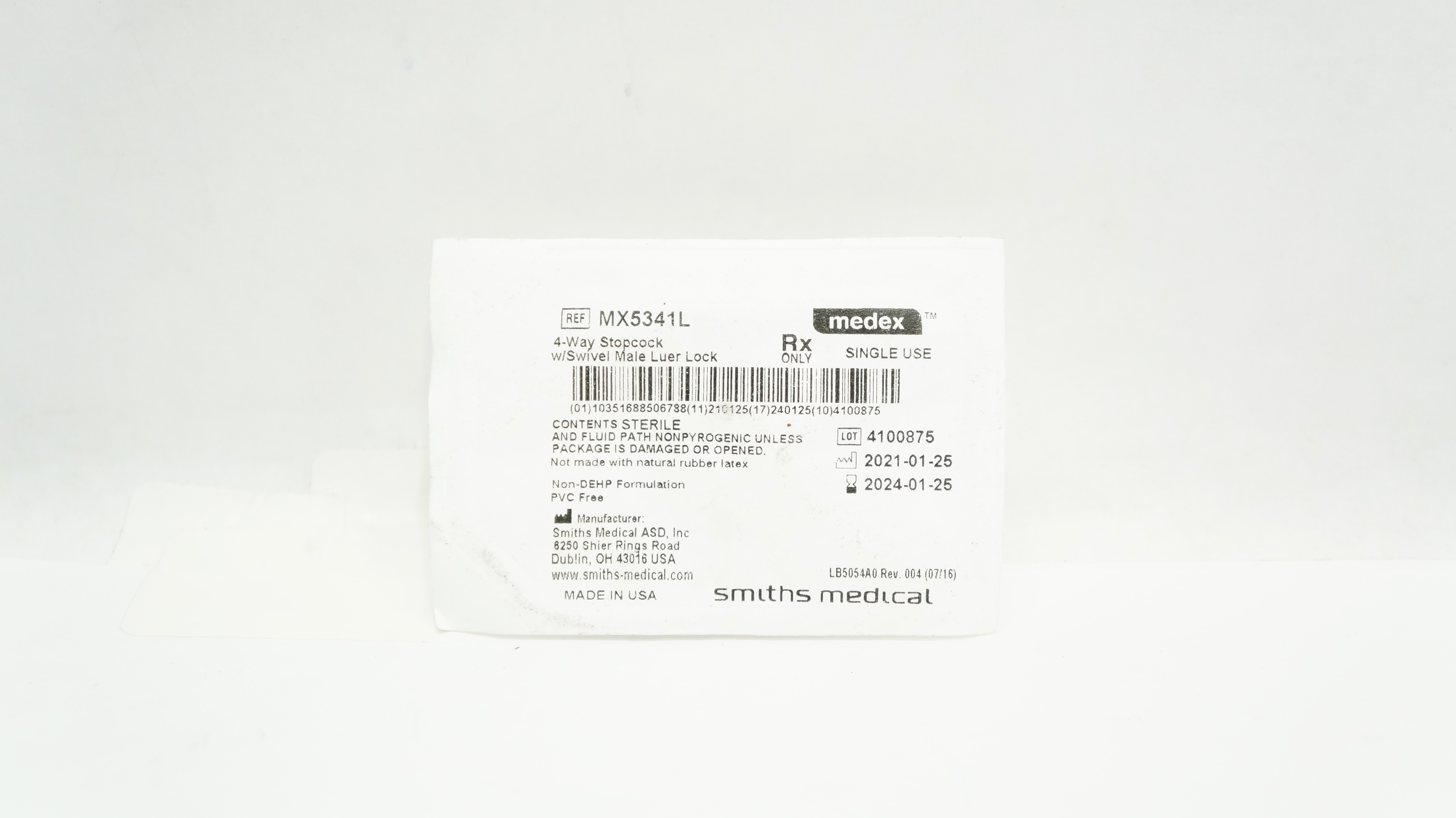Smiths Medical MX5341L 4-Way Stopcock w/Swivel Male Luer Lock