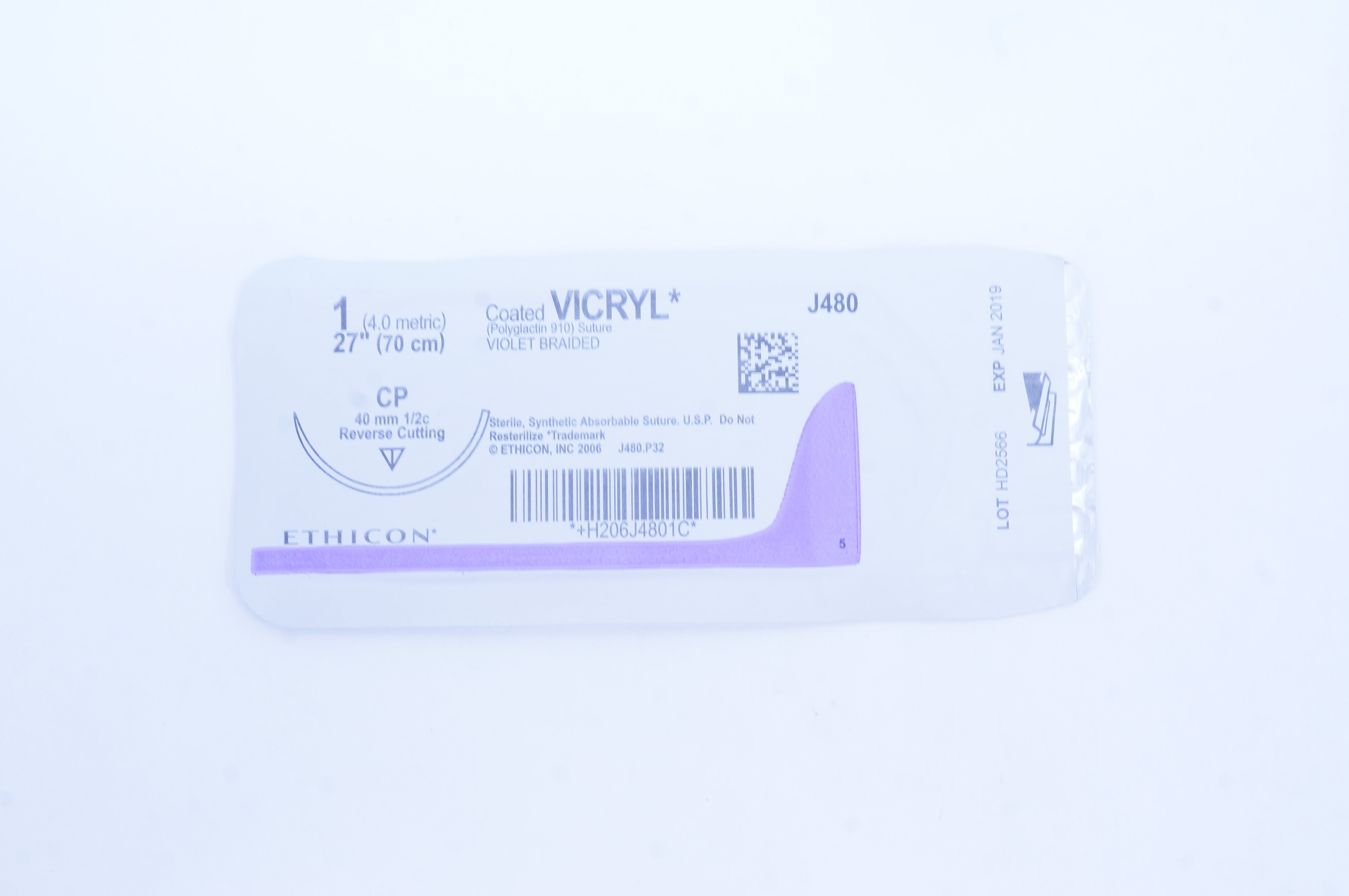 Eticon J480 1 Coated VICRYL CP 40mm 1/2c Reverse Cutting, 27 inch (x)
