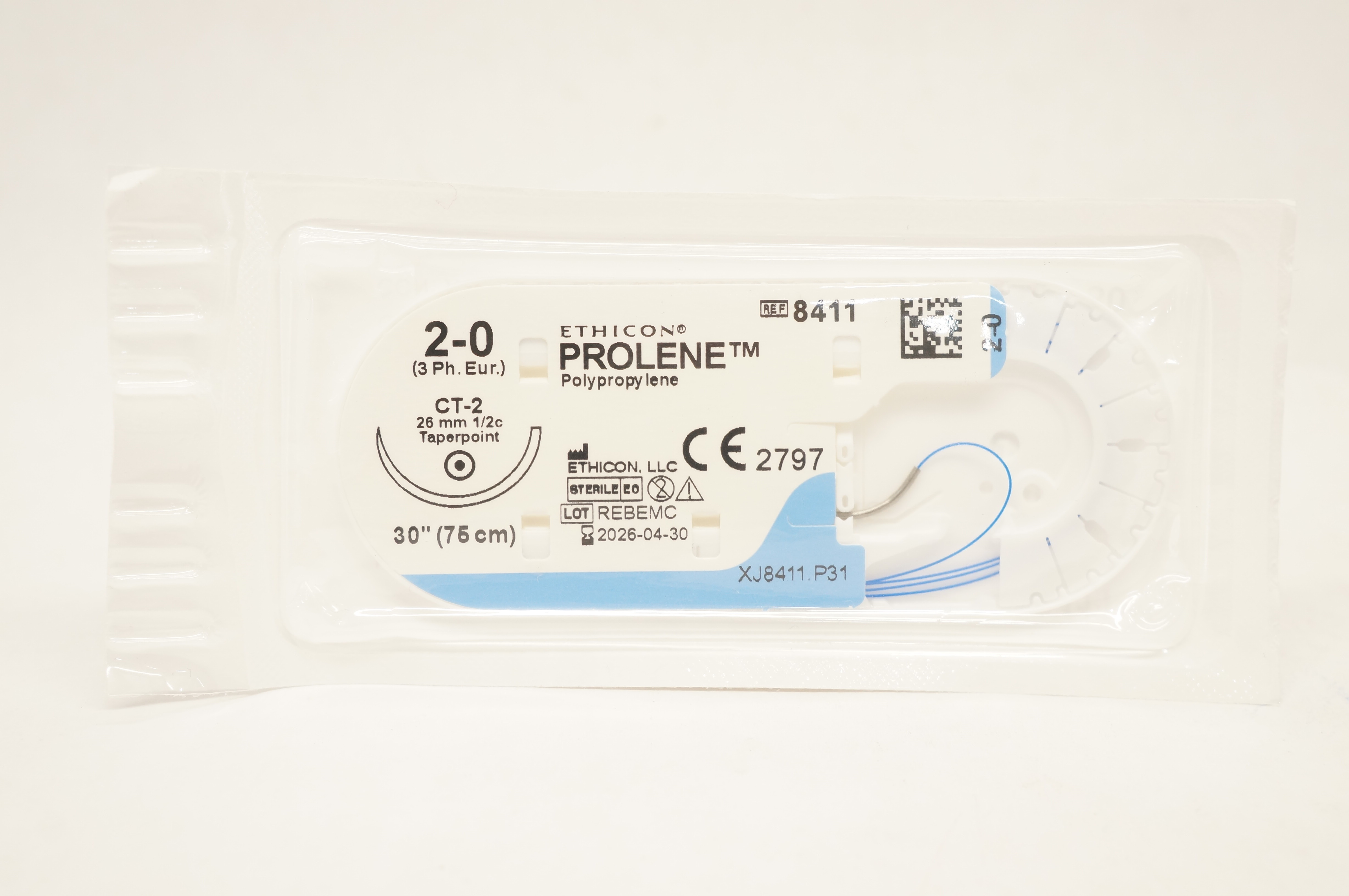 Ethicon 8411 2-0 PROLENE Polypropylene Stre CT-2 26mm 1/2c Taperpoint, 30inch