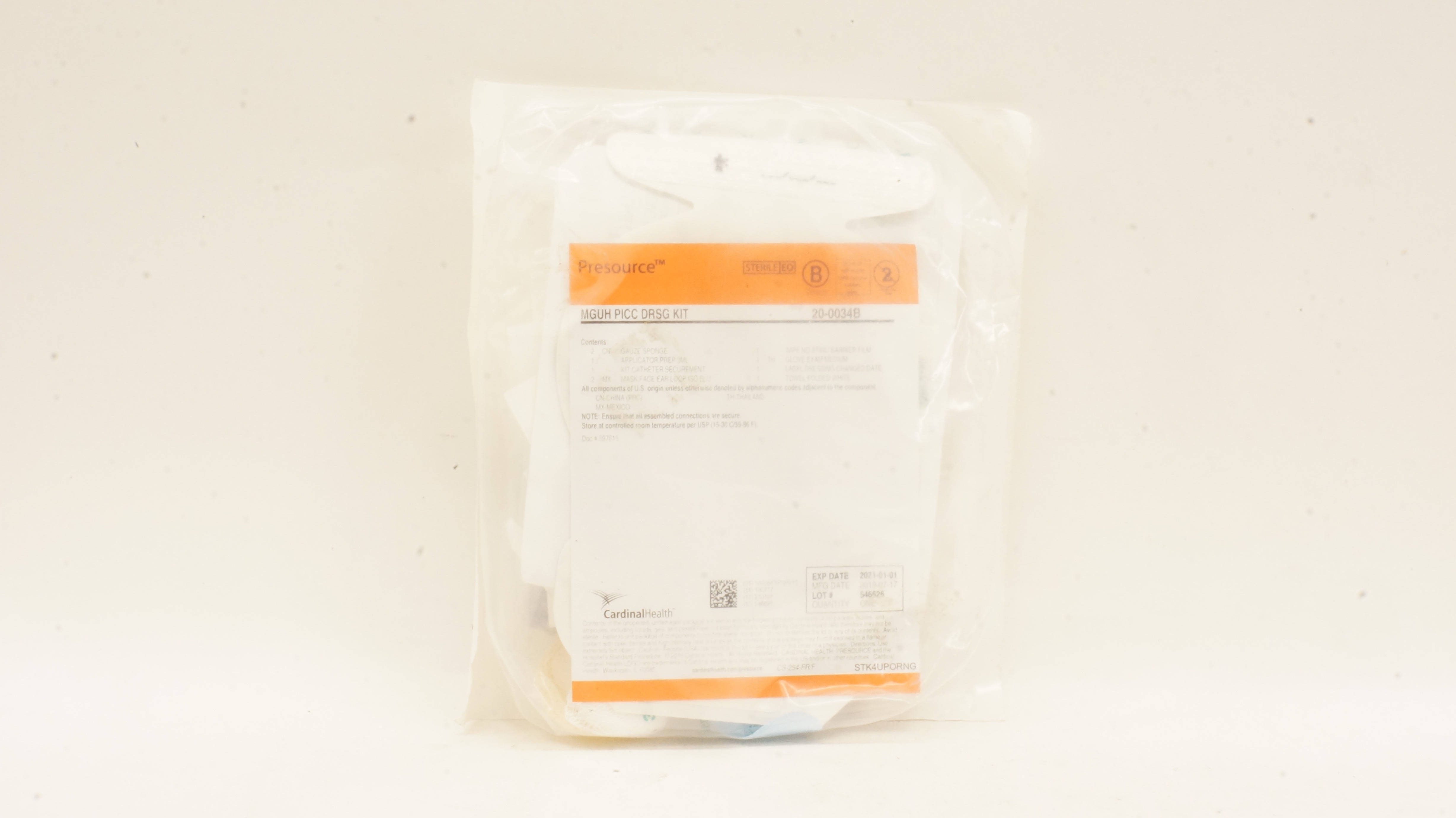 Cardinal Health 20-0034B Presource MGUH PICC DRSG Kit