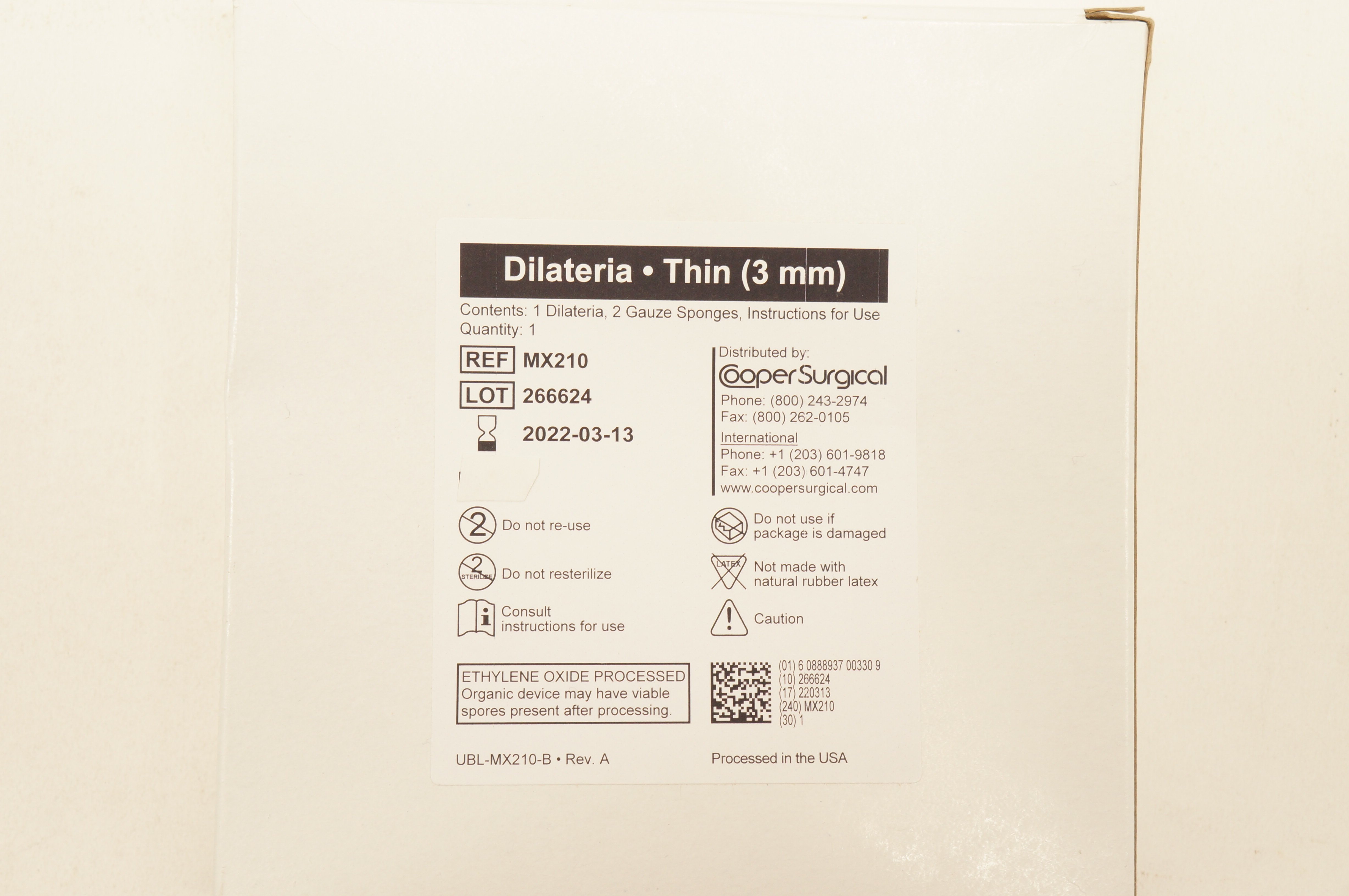 Cooper Surgical MX210 Dilateria Thin 3mm