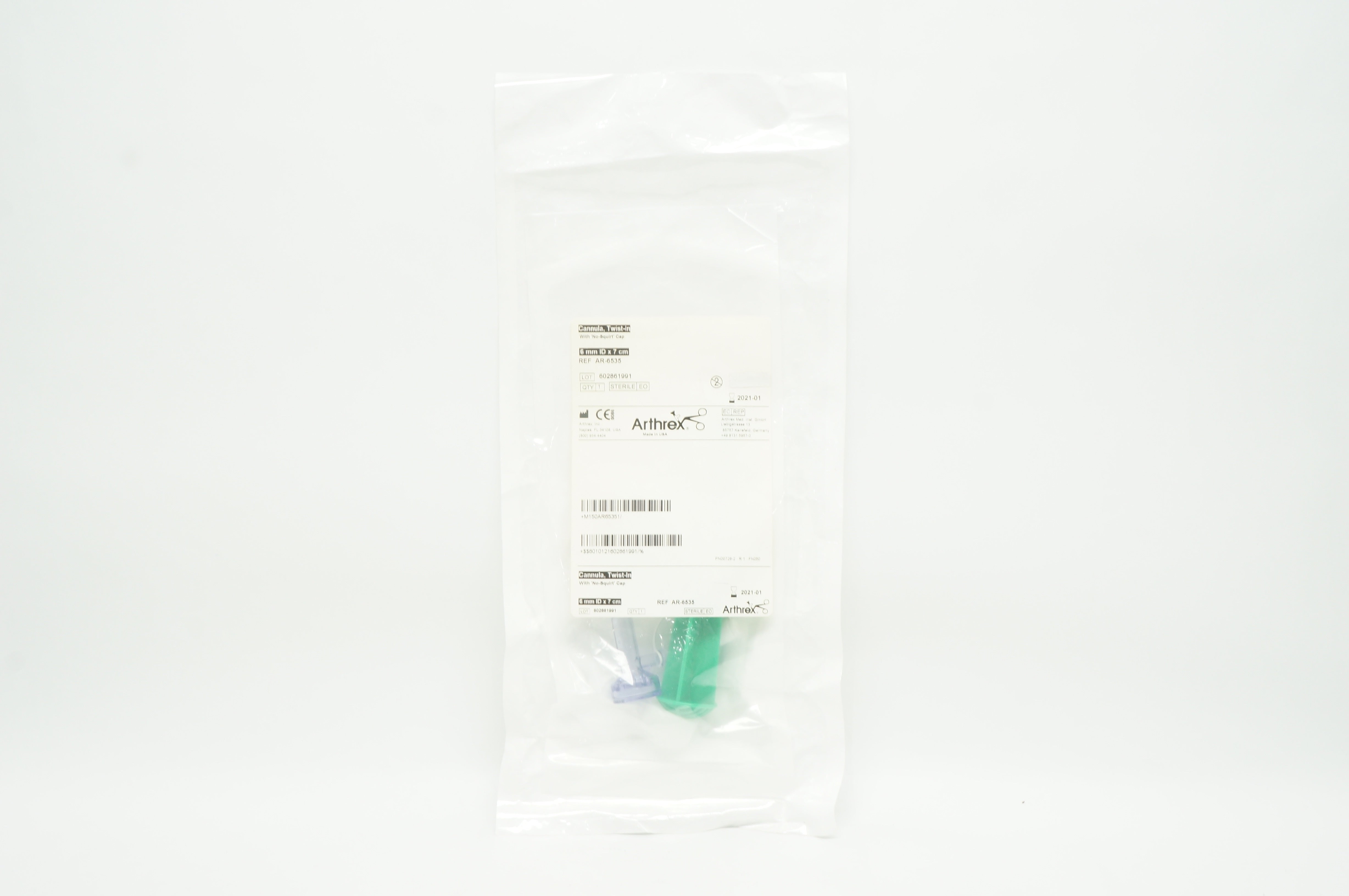 Arthrex AR-6535 Cannula, Twist-In With No-Squirt Cap 6mm x 7cm (x)