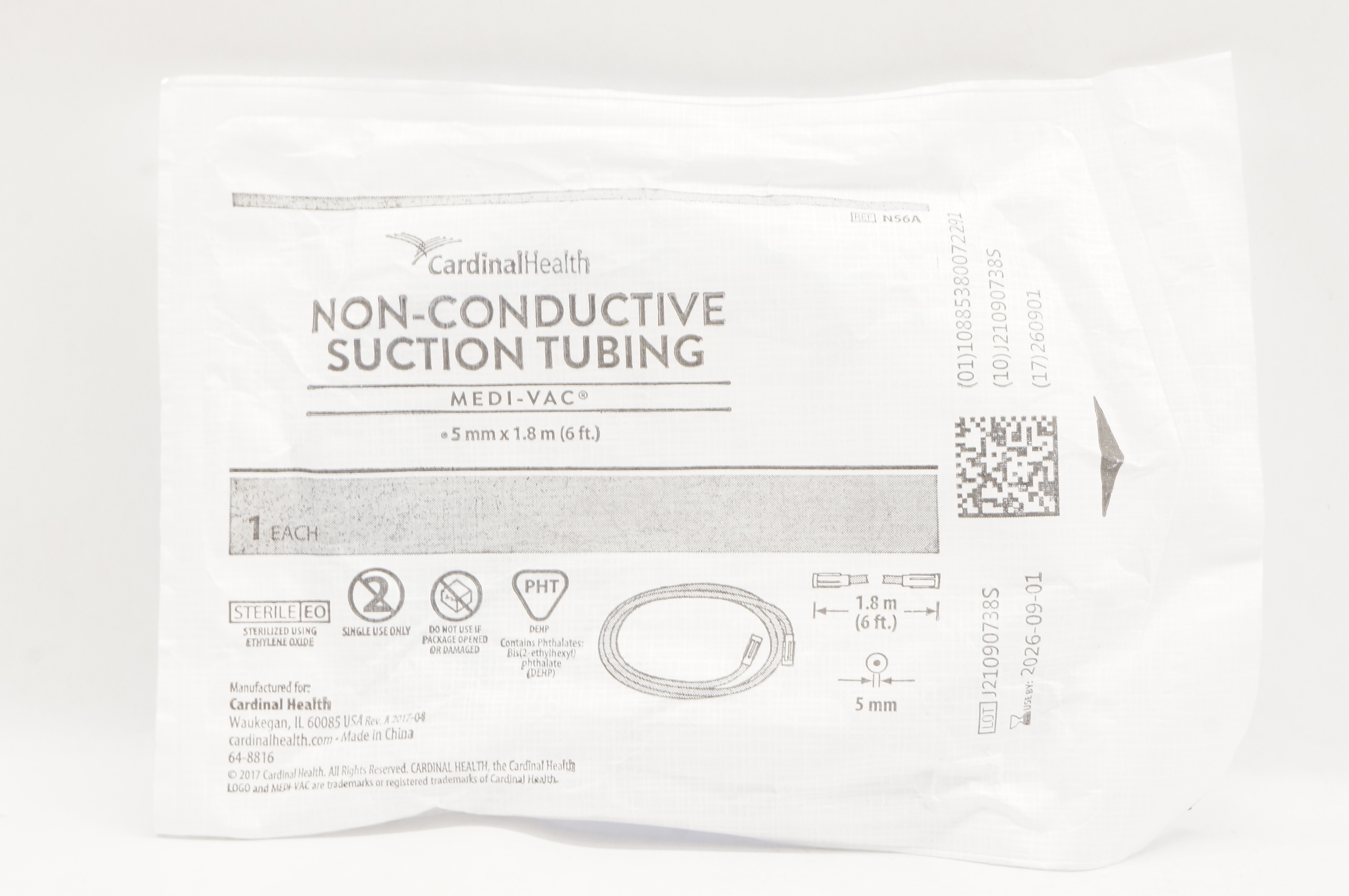 Cardinal Health N56A Medi-Vac Non-Conductive Suction Tubing 5mm x 6Ft