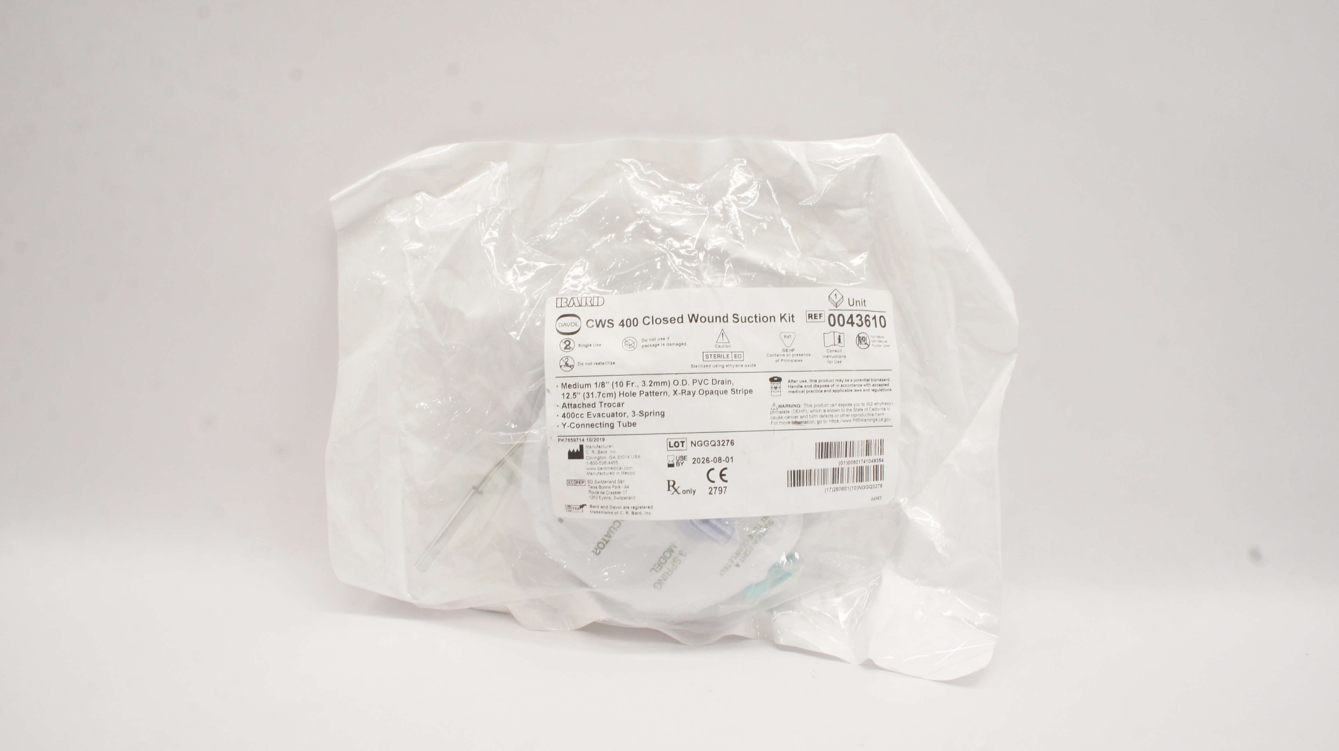 Bard 0043610 Davol CWS 400 Closed Wound Suction Kit bard-0043610-davol-cws-400-closed-wound-suction-kit
