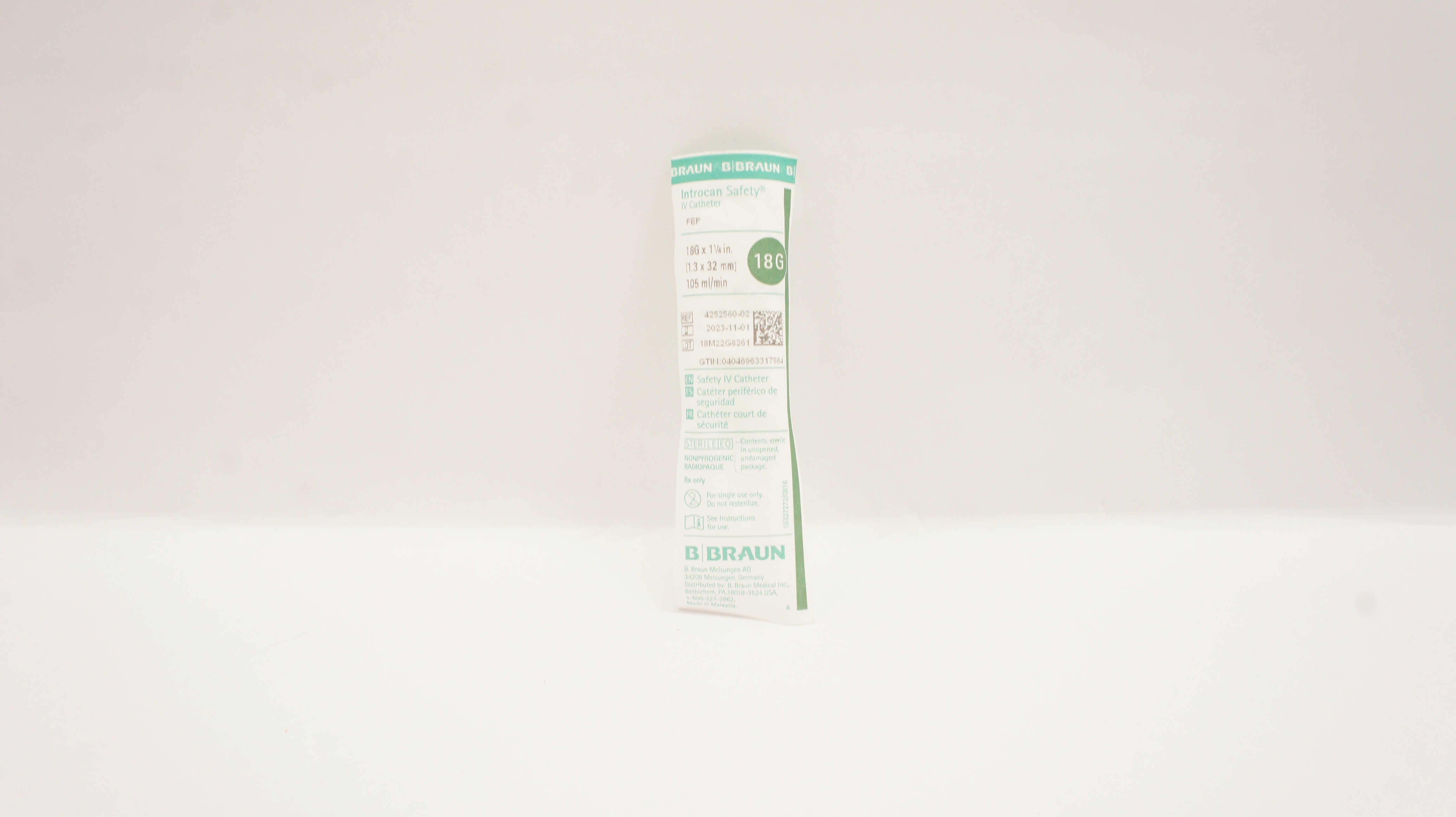 Braun 4252560-02 Introcan Safety FEP IV Cath. 18G x 1 1/4inch 105ml/min