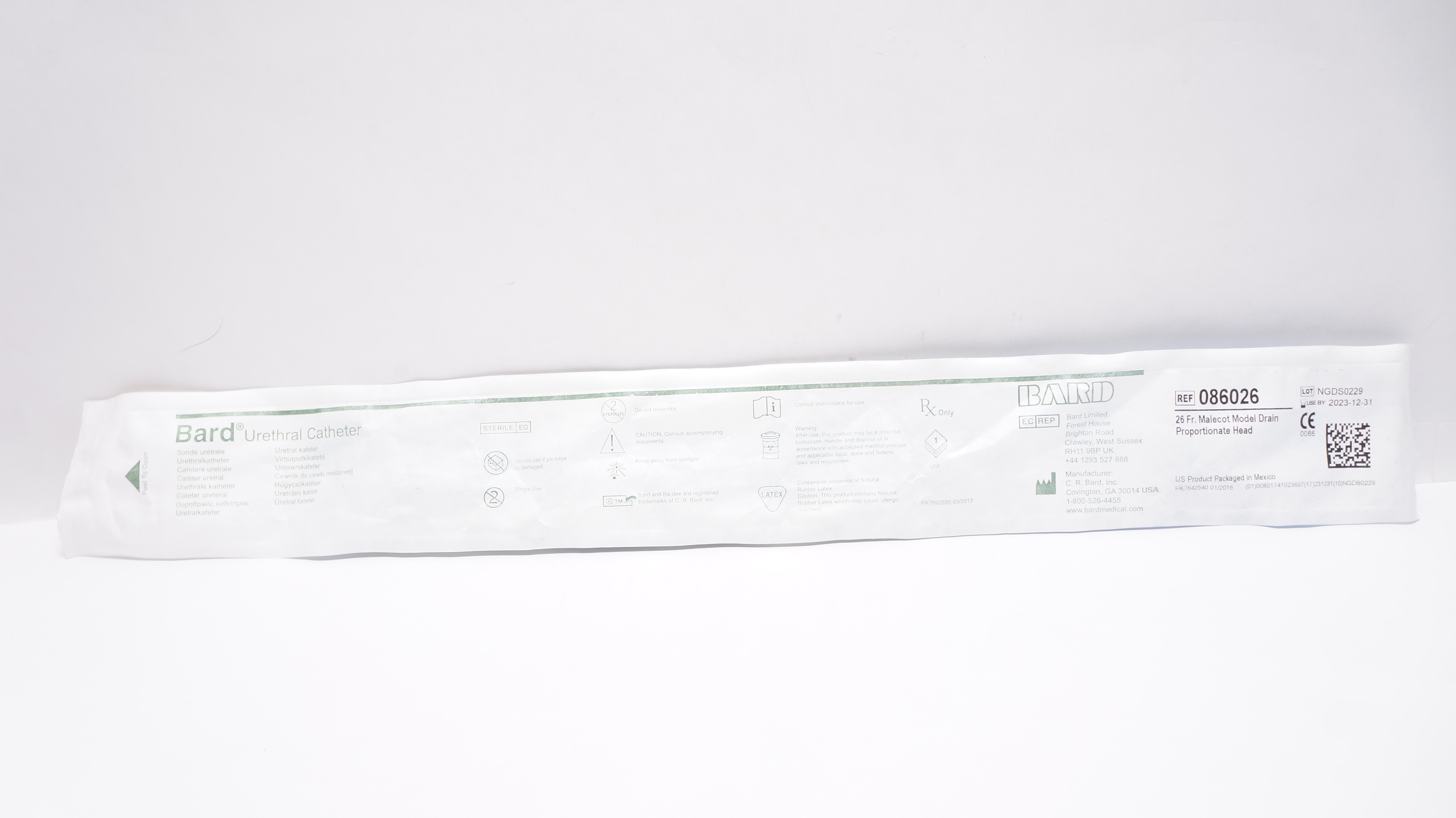 Bard 086026 Urethral Cath. 26Fr Malecot Model Drain Proportionate Head (x)