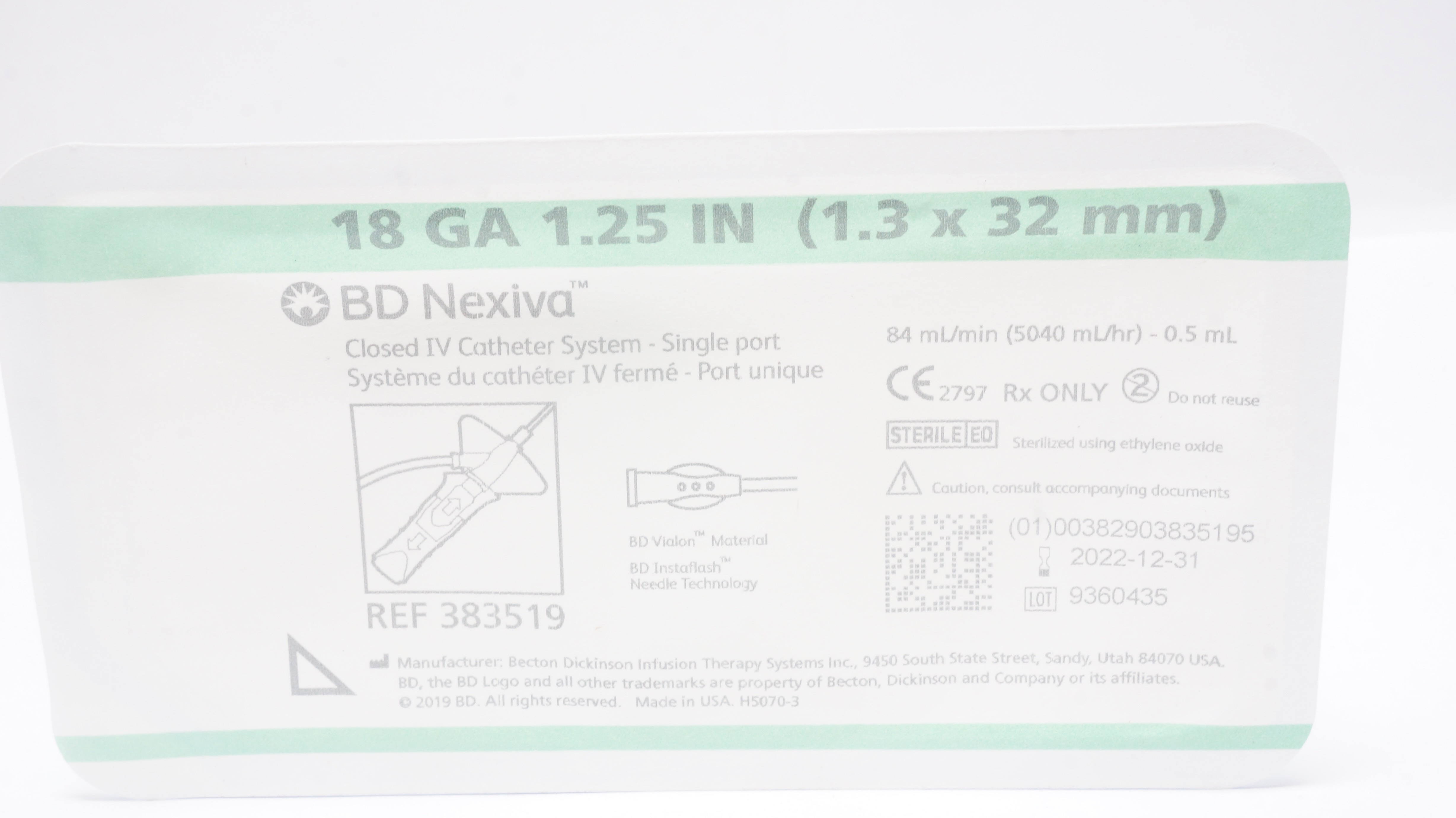 BD 383519 Nexiva Closed IV Cath. System 18Ga x 1.25inch 5040ml/hr (x)