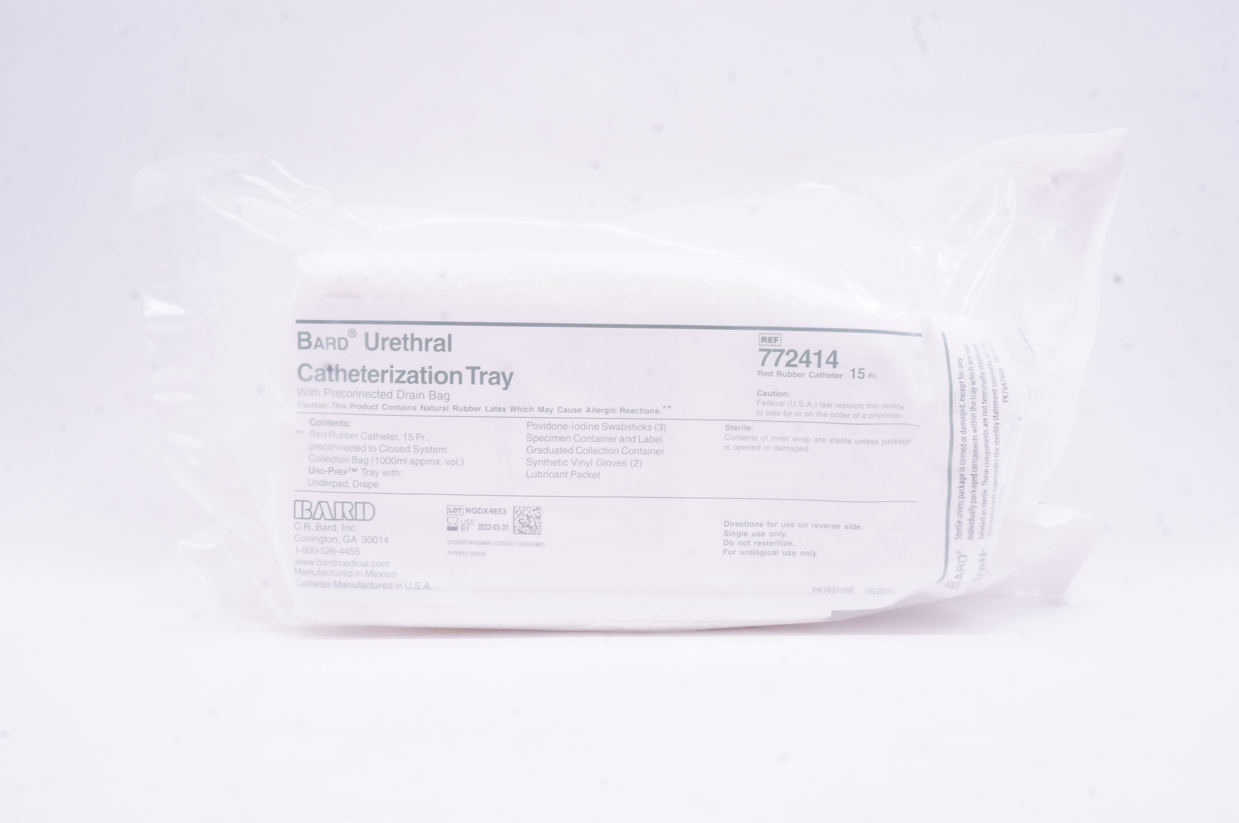 Bard 772414 Urethral Catheterization Tray Red Rubber Cath. 15Fr.