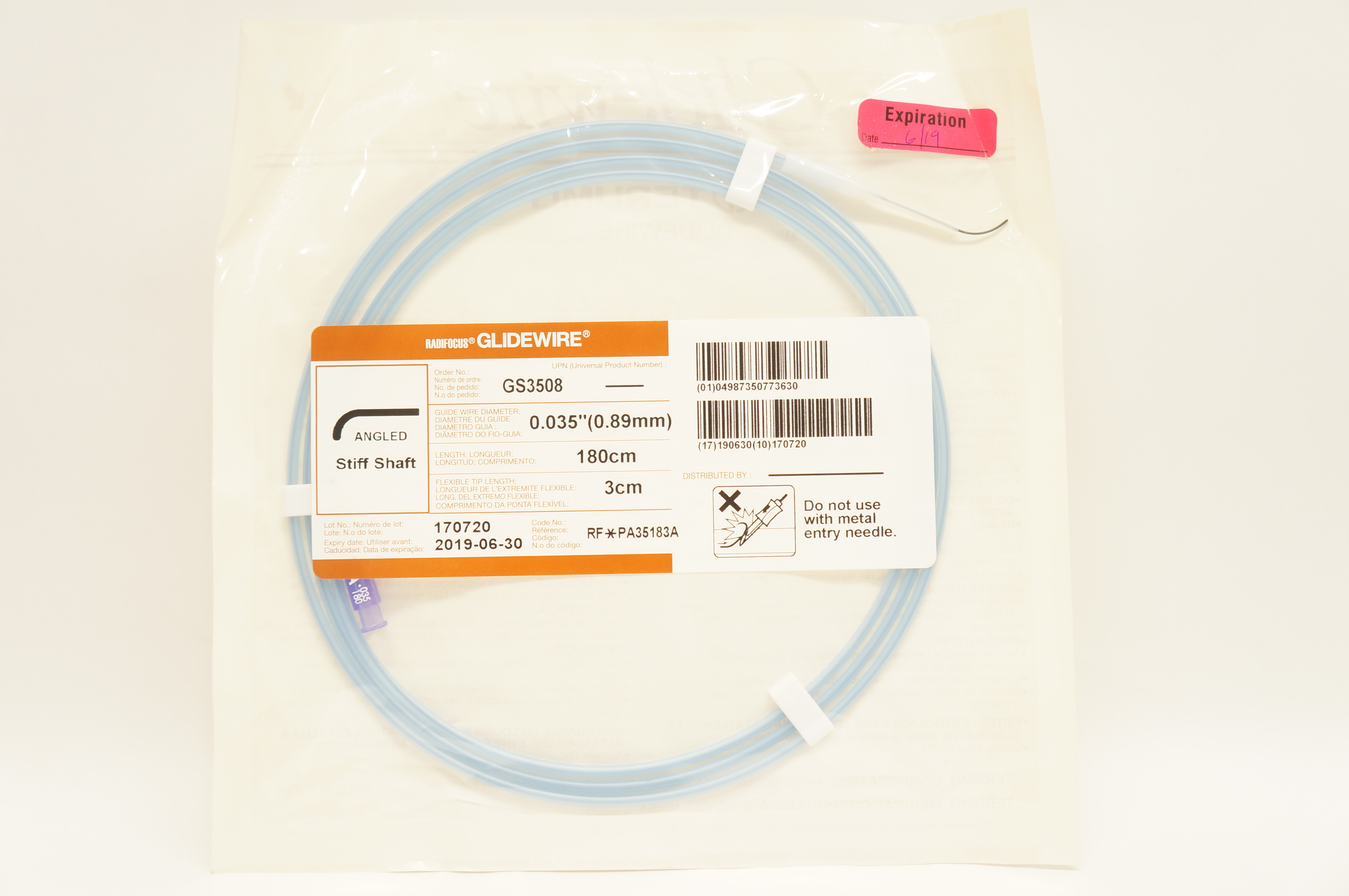 Terumo PA35183A Radifocus Glidewire Stiff Shaft Angled 0.035inch x 180 x 3cm (x)