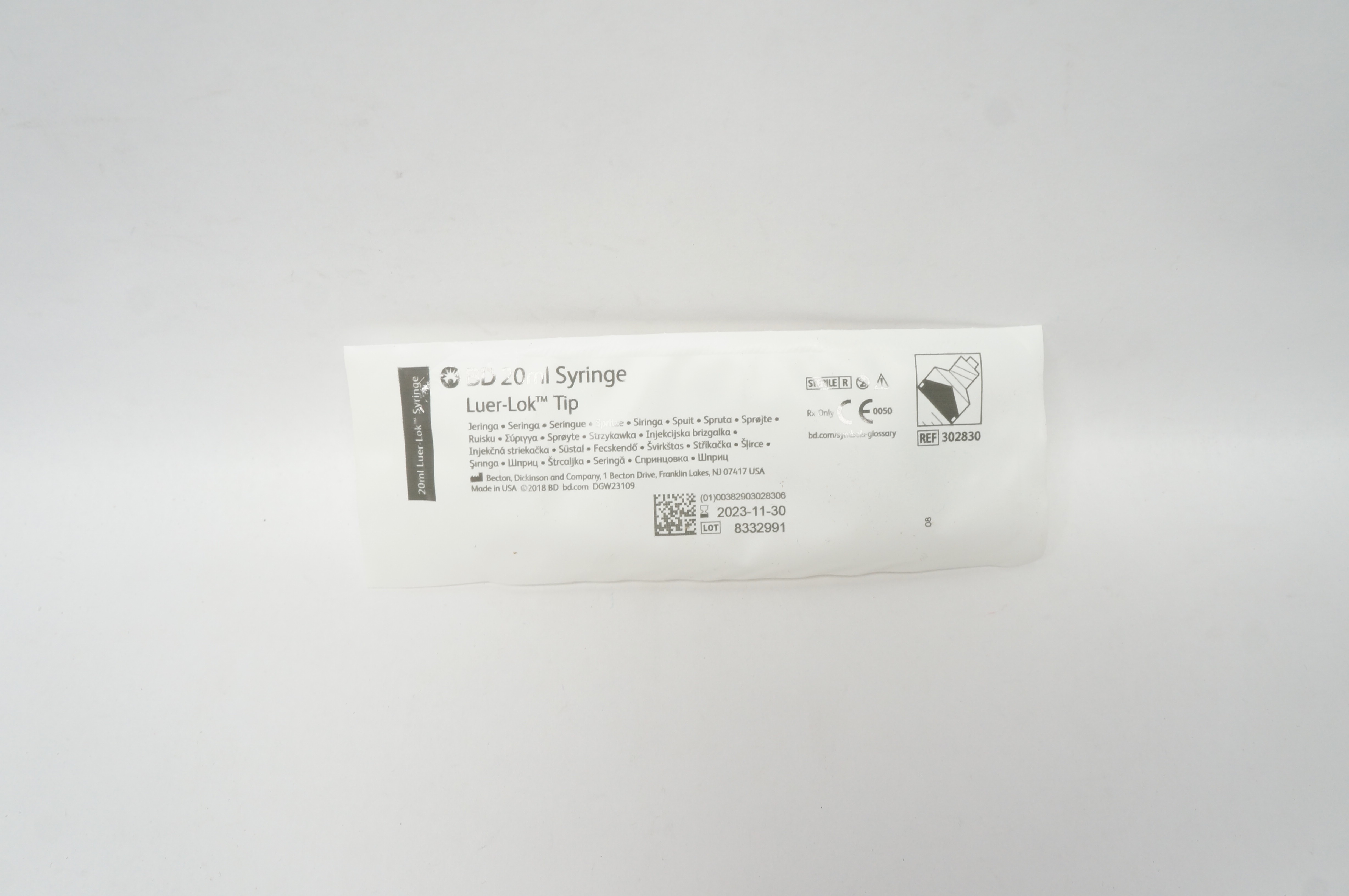 BD 302830 Luer-Lok Tip Syringe 20 mL