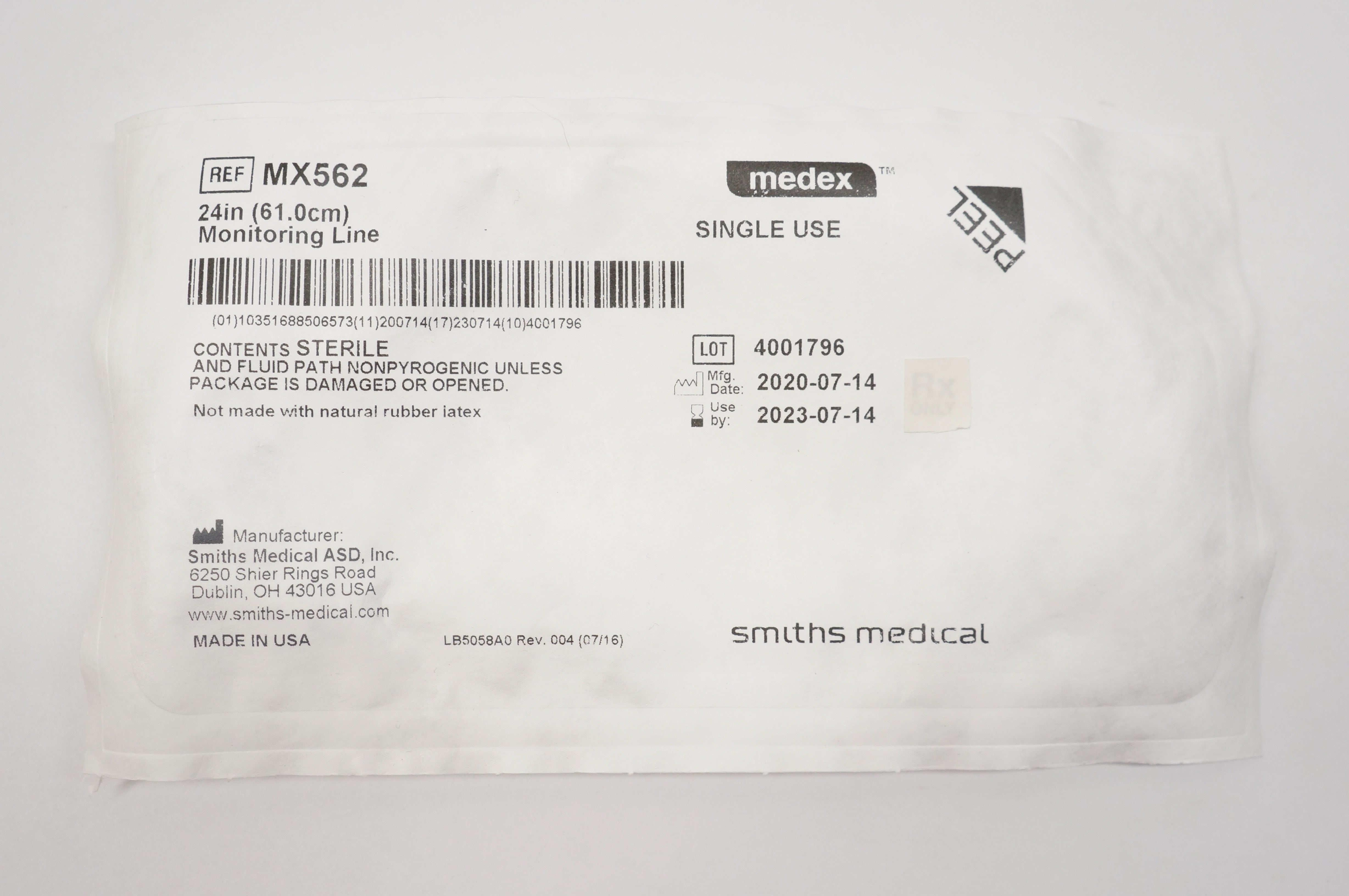Smiths Medical MX562 Medex Monitoring Line, 24 Inch