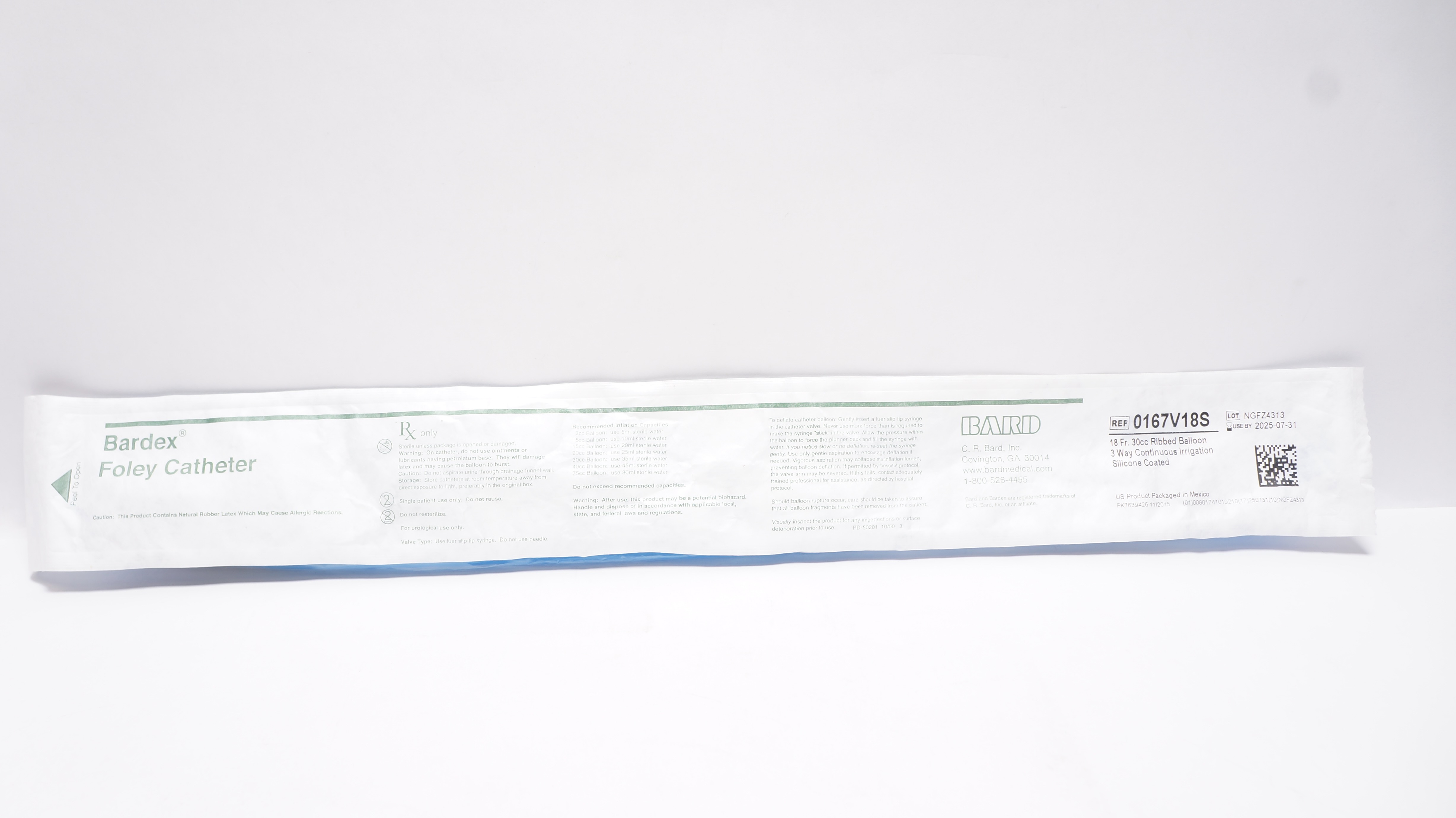 Bard 0167V18S Bardex Foley Cath. 18 Fr, 30cc Ribbed Balloon Silicone Coated