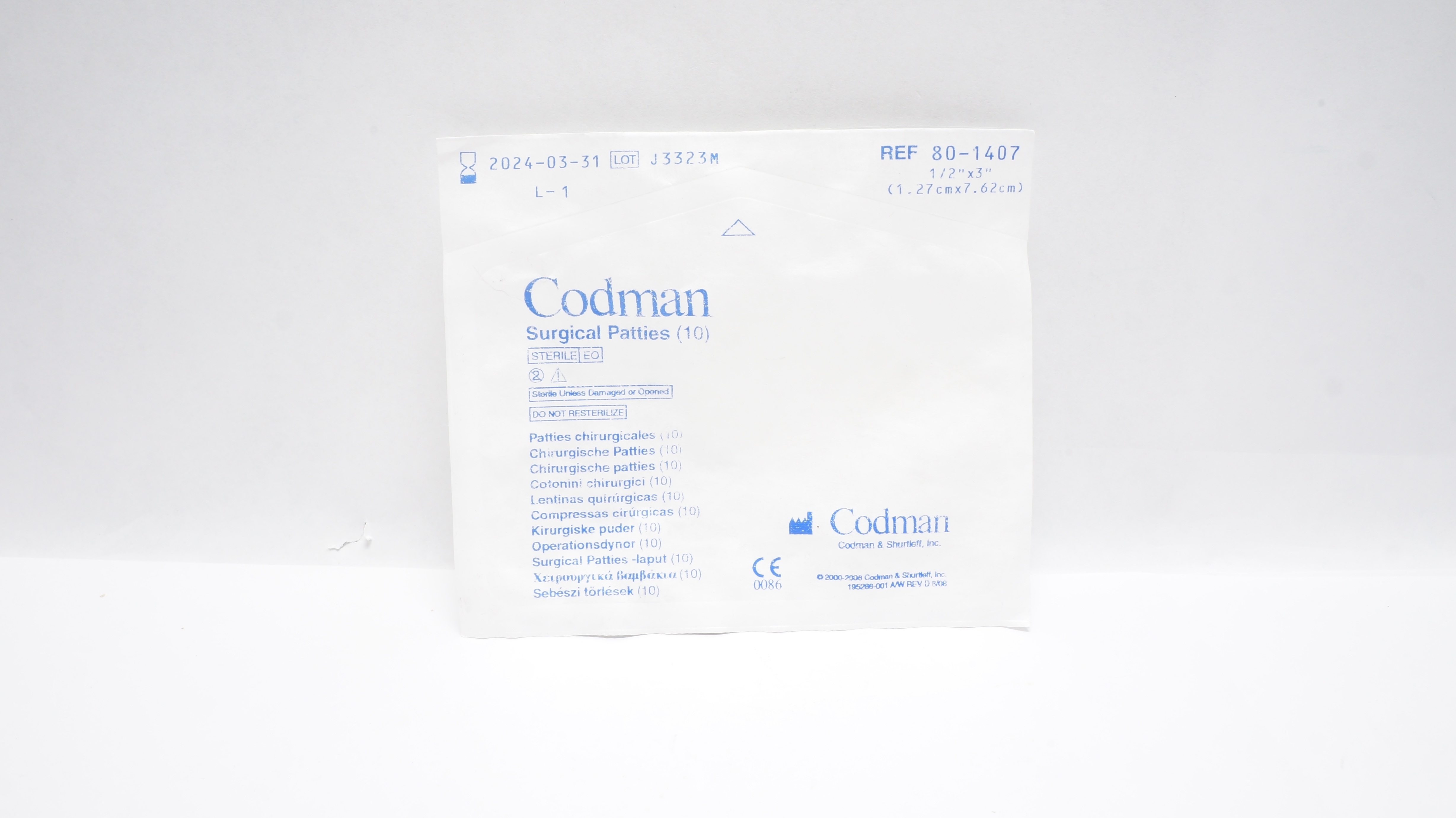 Codman 80-1407 Surgical Patties 1/2 x 3 inch (x) - Pack of 10