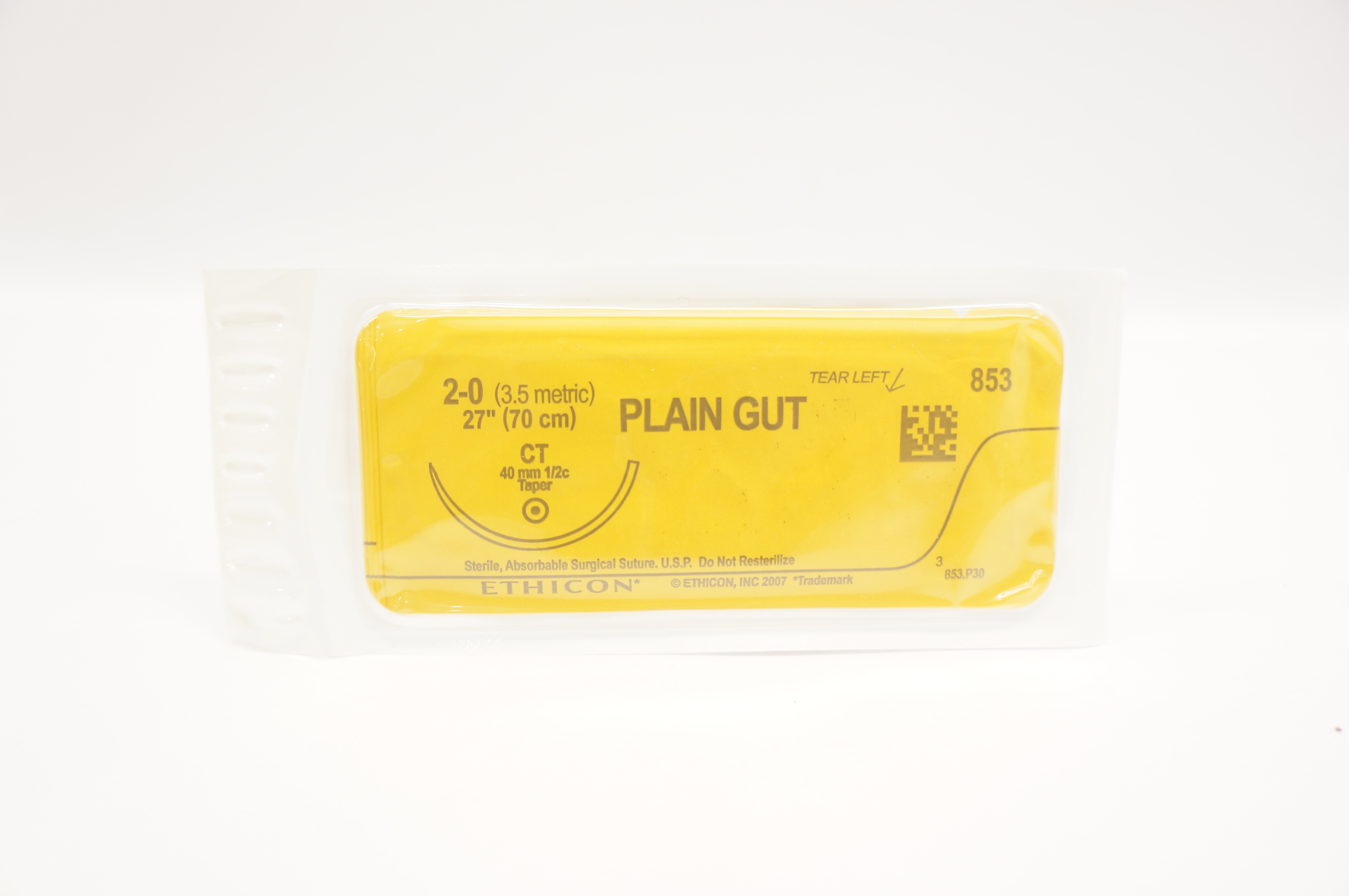 Ethicon 853 2-0 PLAIN GUT, CT, 40mm 1/2c Taper, 27inch