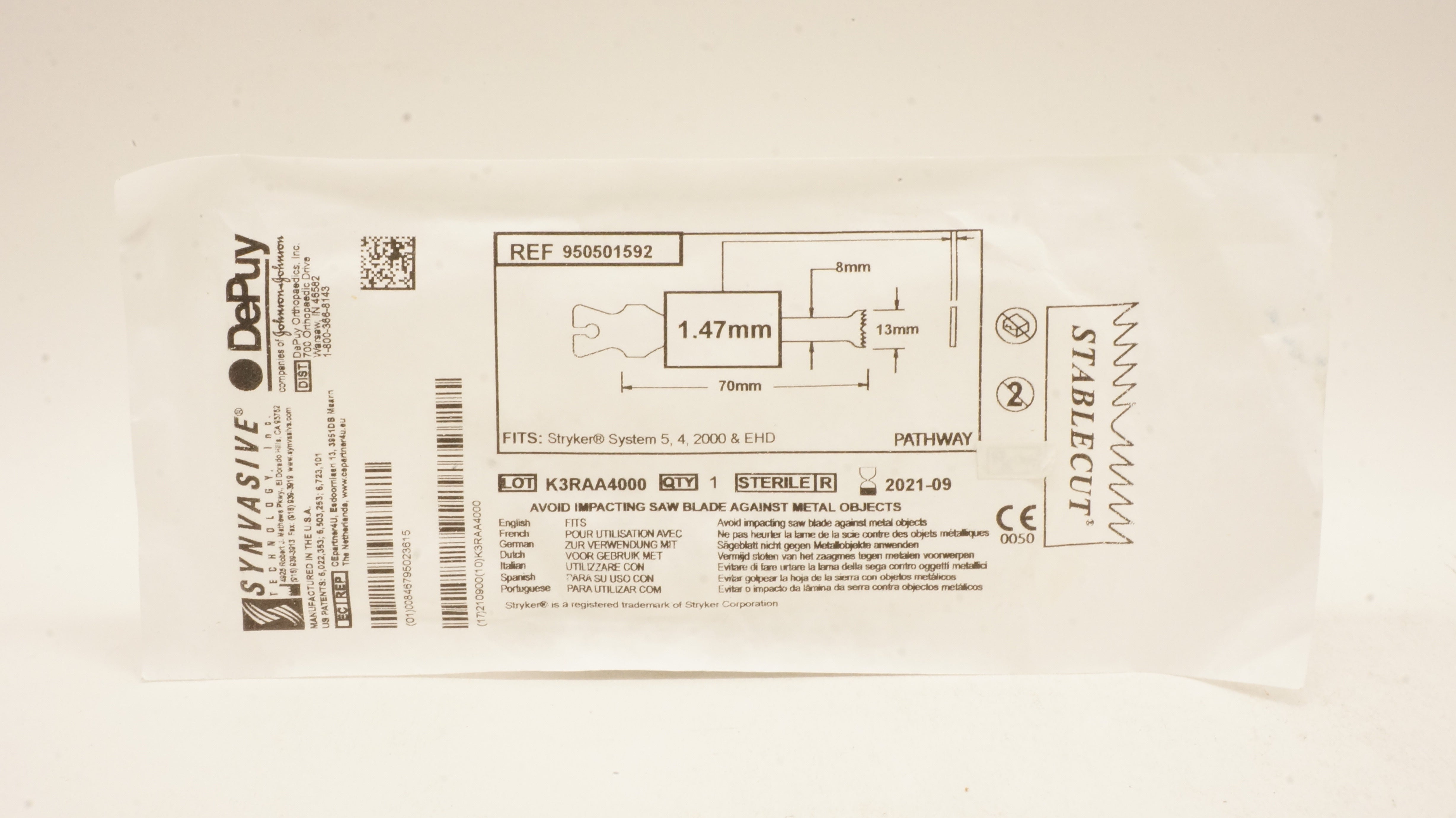 DePuy 950501592 Synvasive Pathway 70mm x 8mm x 13mm