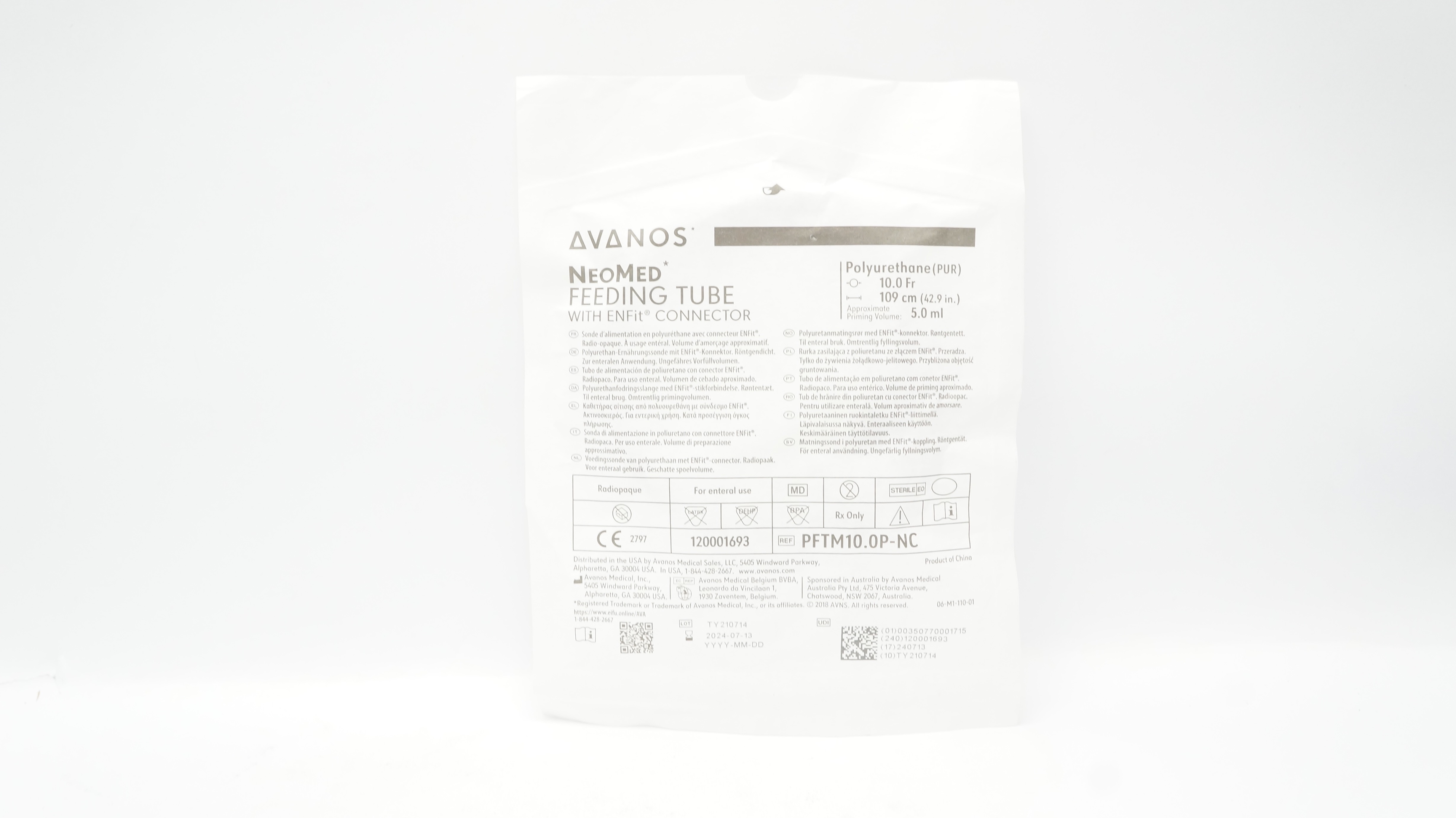 Avanos PFTM10.0P-NC NeoMed Feeding Tube w/ENFit Connector 10.0Fr x 42.9inch (x)